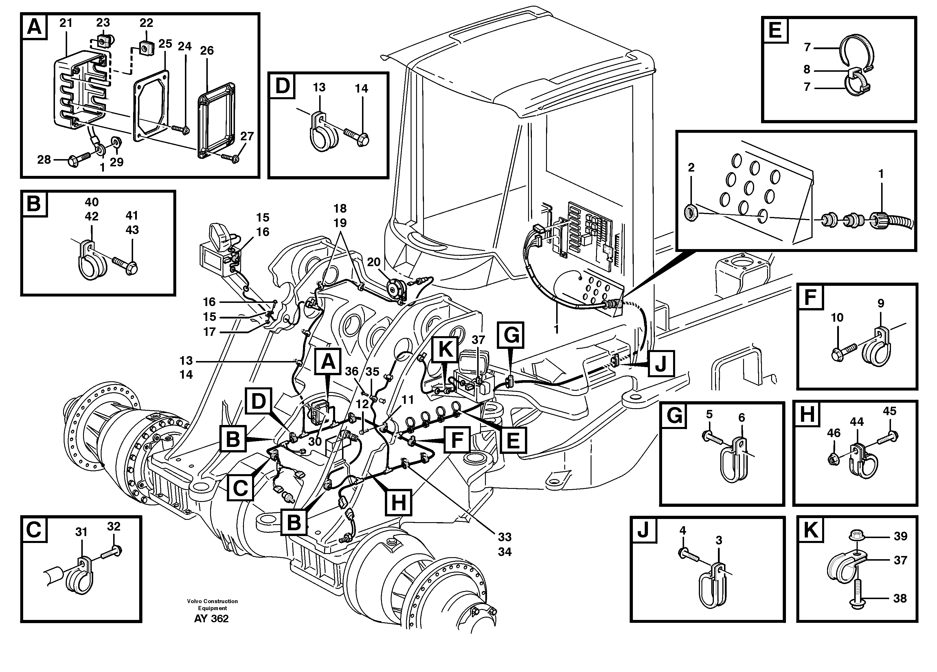 Front cable harness with assembly parts. — volvo parts diagram