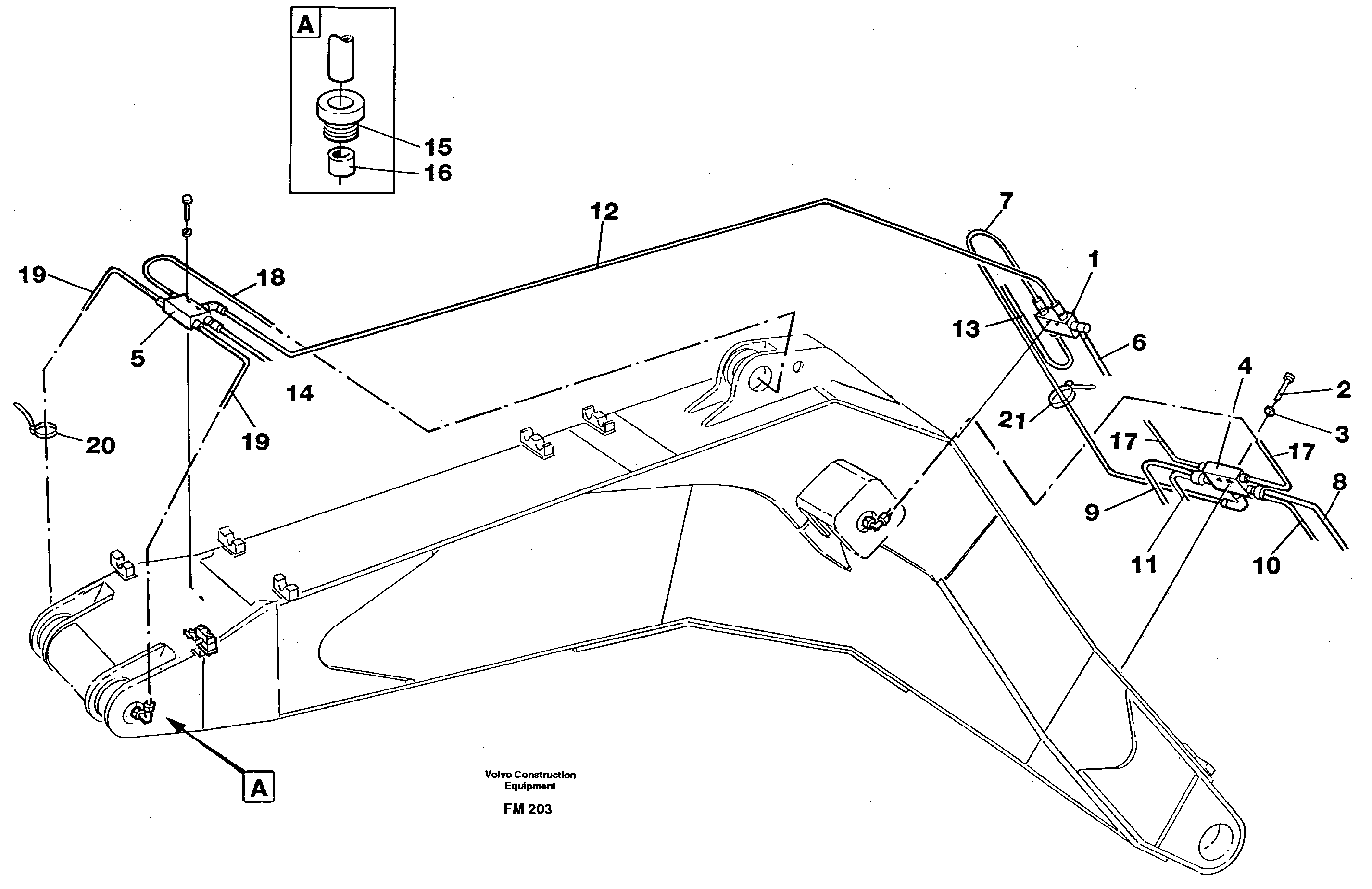 Automatic backhoe boom, lubrication 6,6m Mass excavation — volvo parts diagram