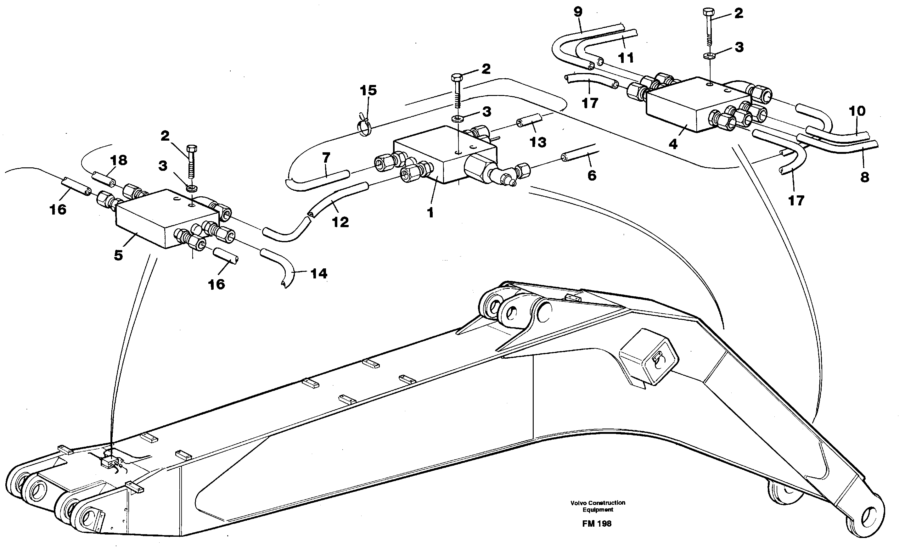 Automatic backhoe boom, lubrication 7,6m — volvo parts diagram