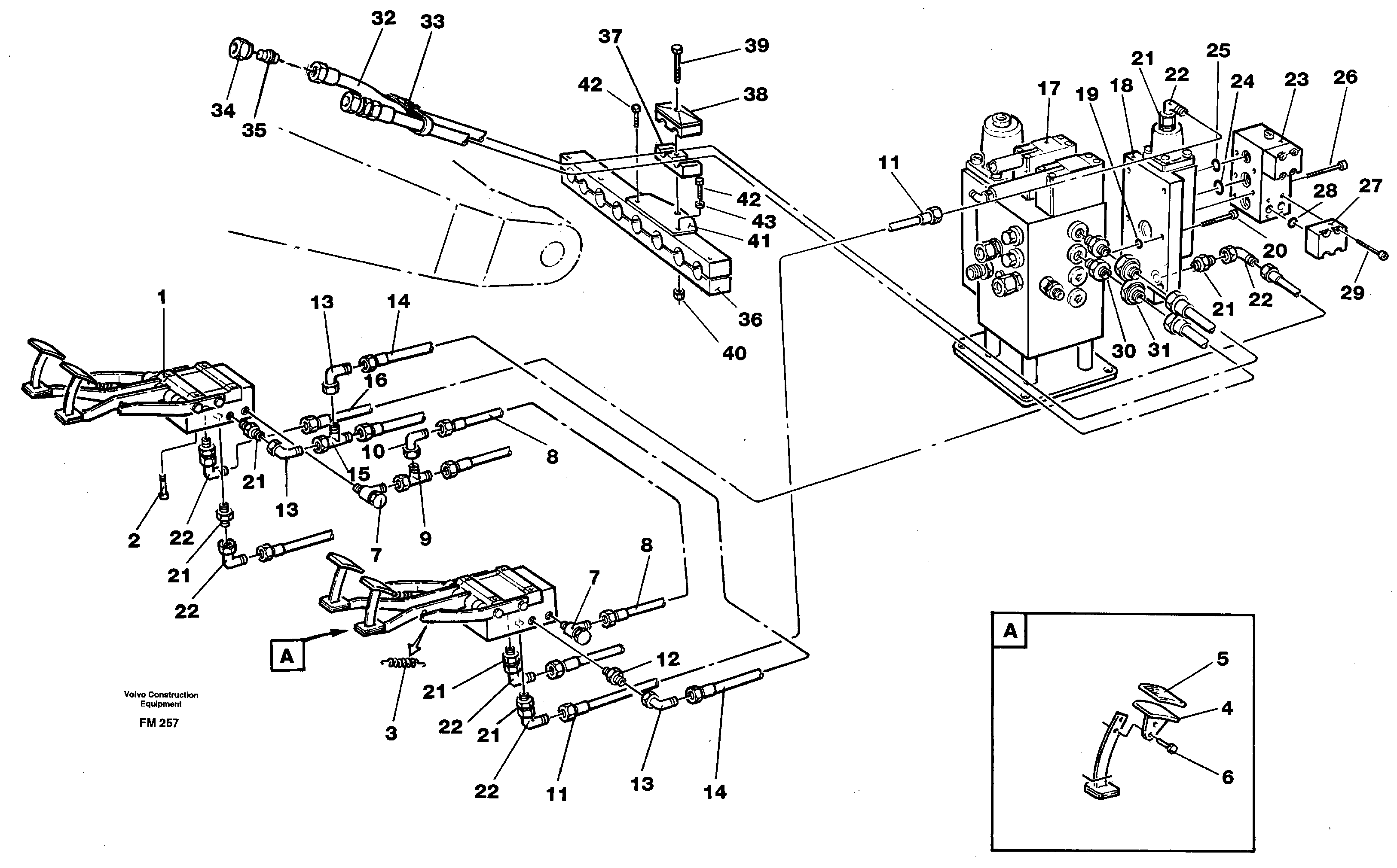 Pedal operated slope bucket hydraulics in base machine  14265766 — volvo parts diagram
