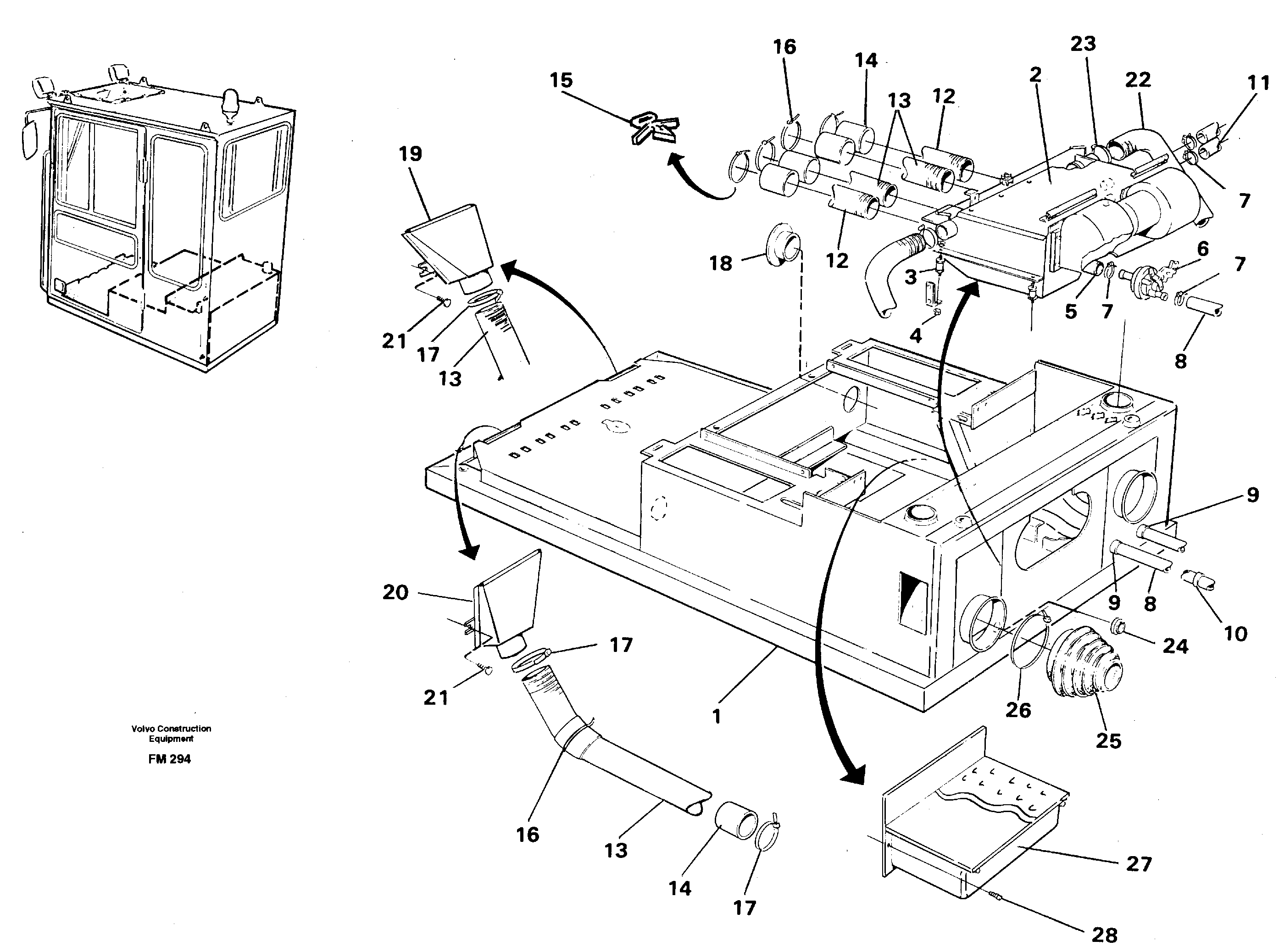 Cab heater with fitting parts — volvo parts diagram