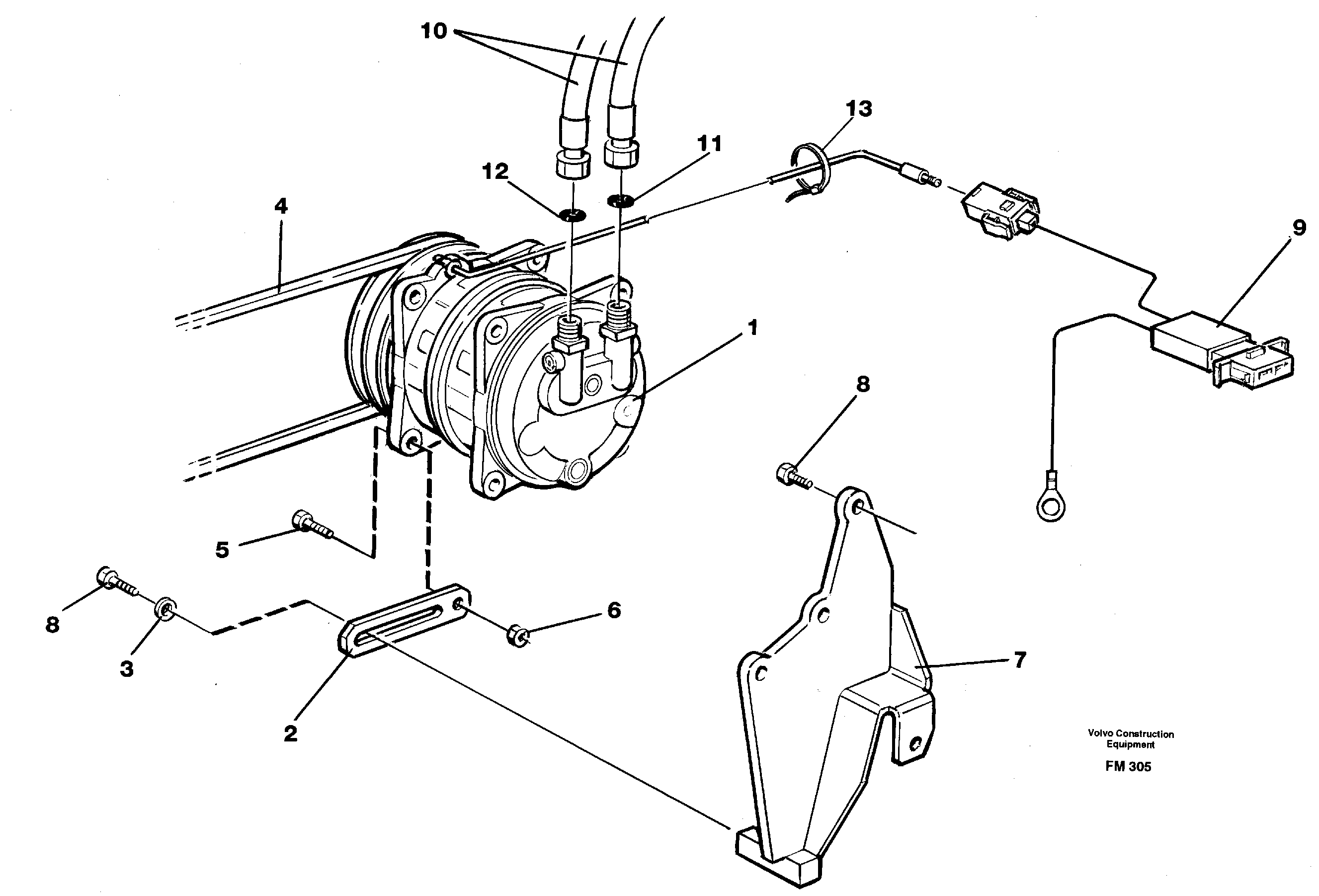 Compressor with fitting parts, cooling agent R134a  14263579 — volvo parts diagram