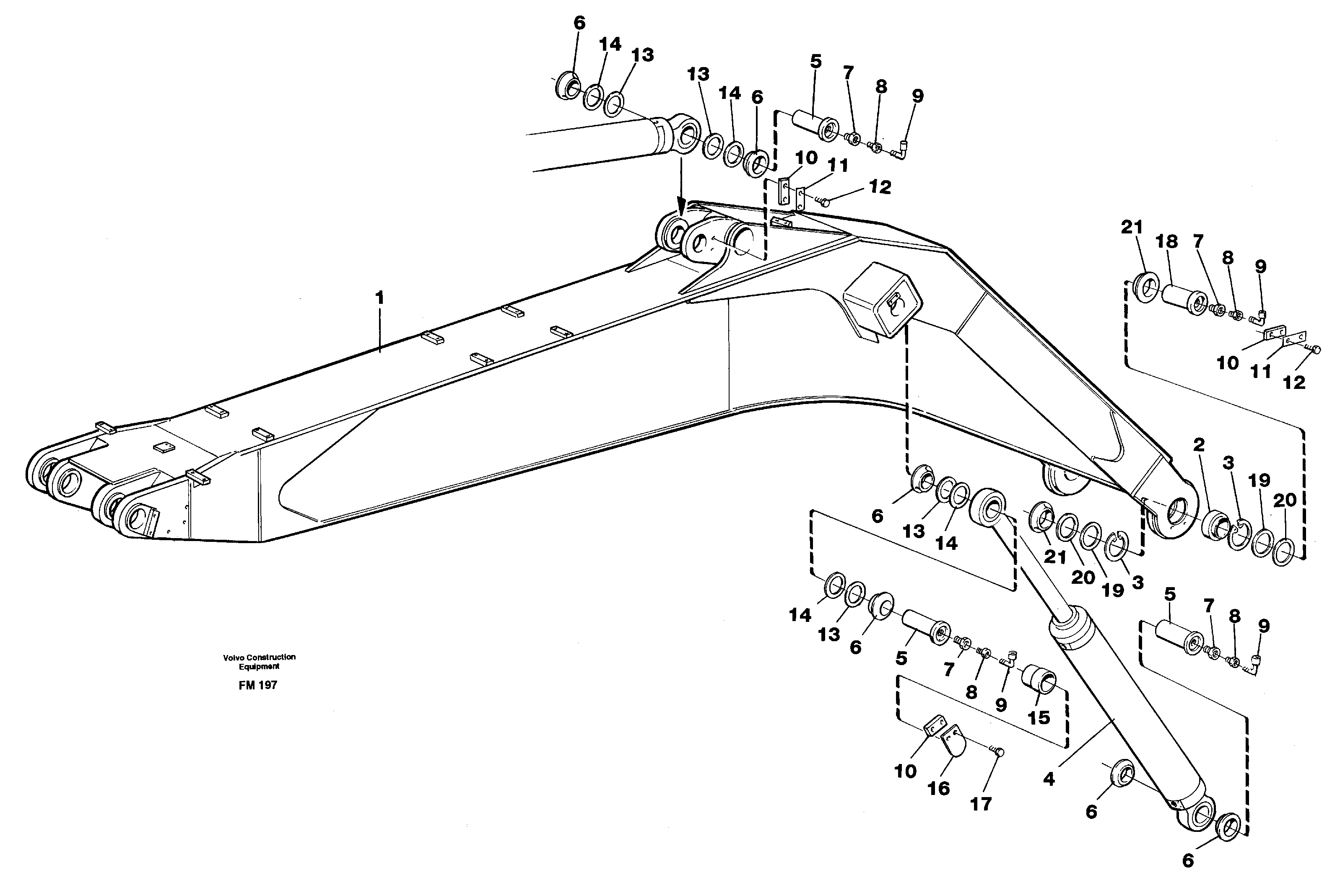 Backhoe boom incl. attachements, 7.60m — volvo parts diagram