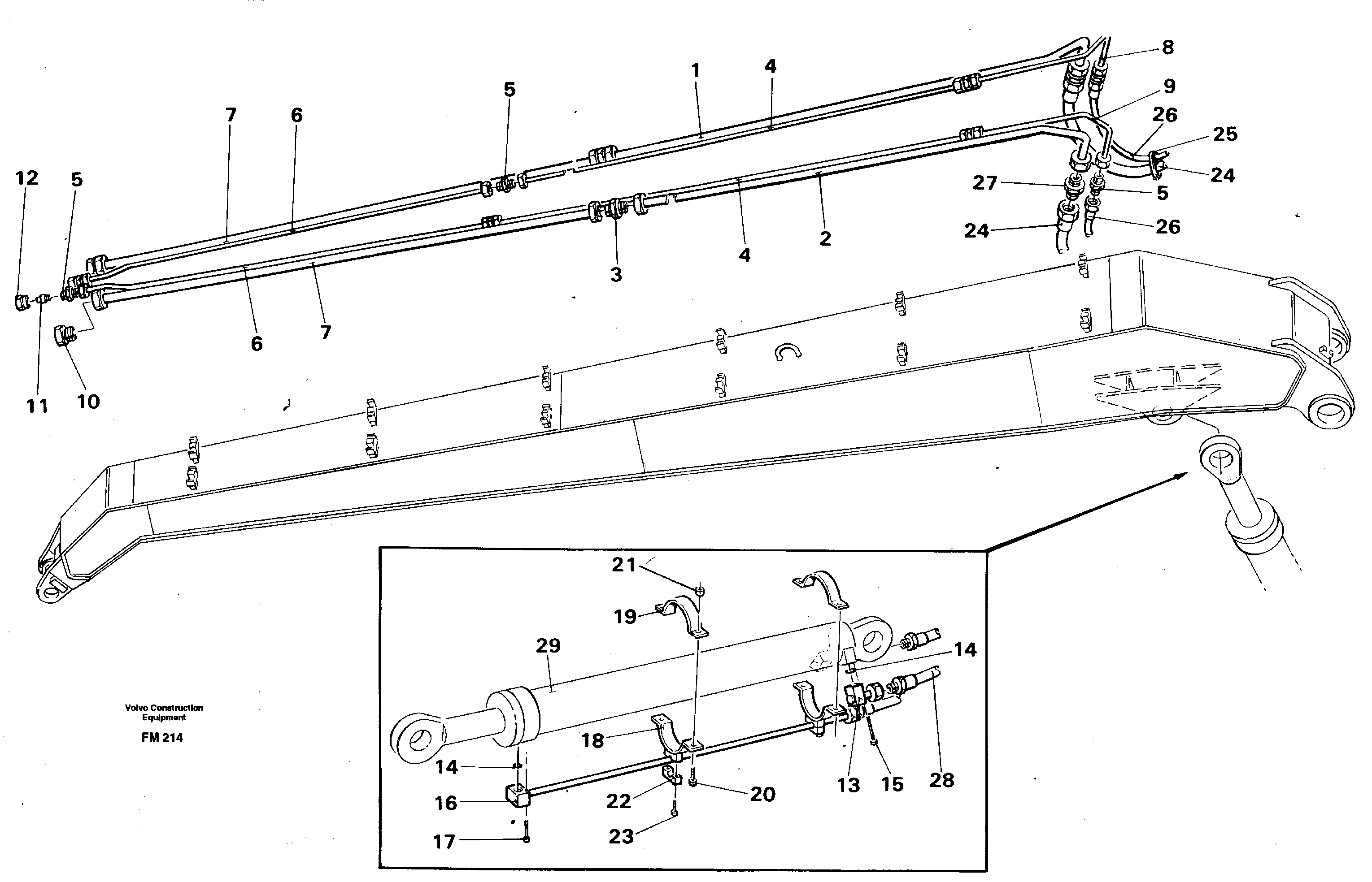 Hydraulic system, dipper arm, handling equipment — volvo parts diagram