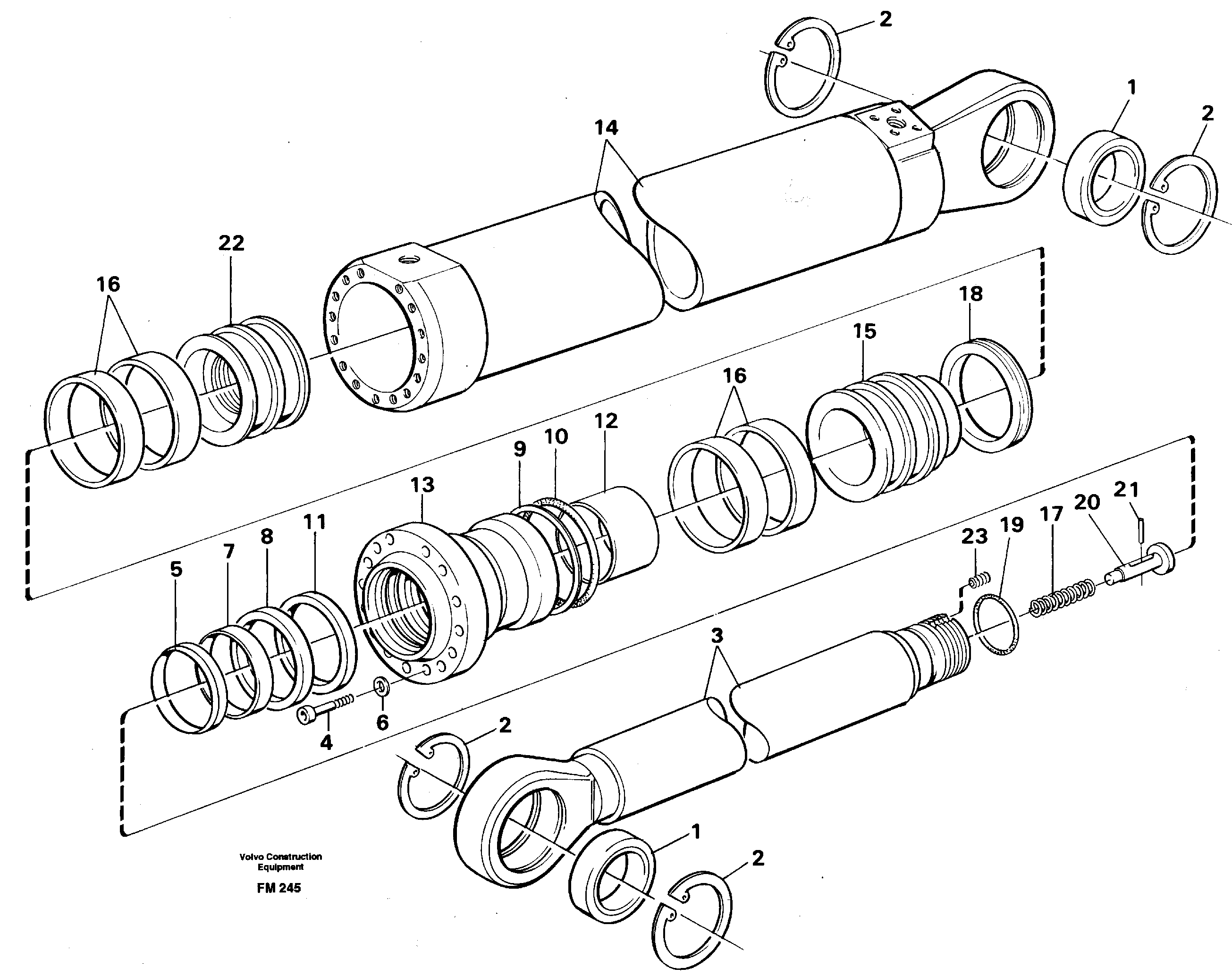 Dipper cylinder for backhoe dipper and mass excavation — volvo parts diagram