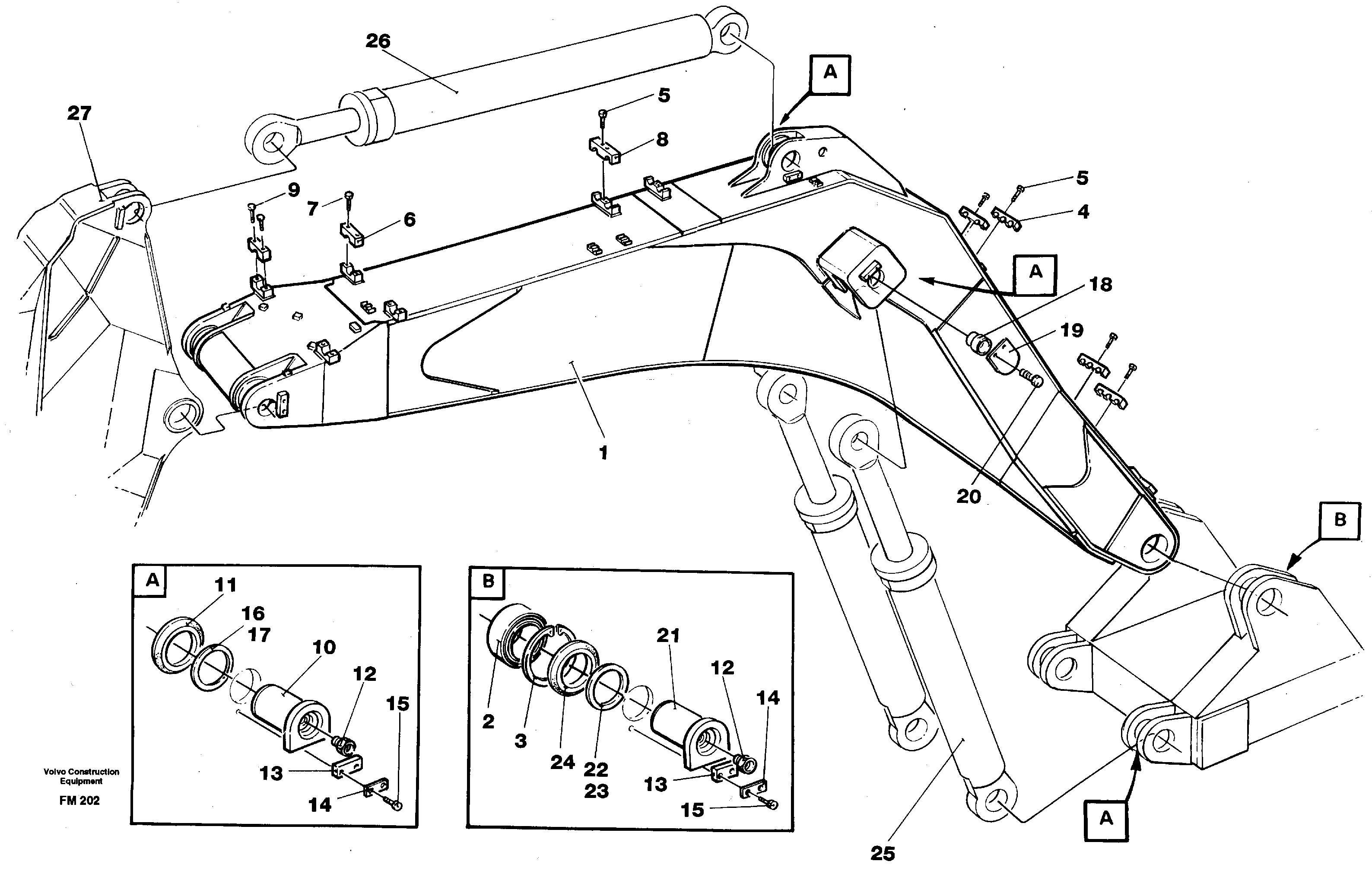 Backhoe boom mass excavation, incl.attachments, 6,6m — volvo parts diagram