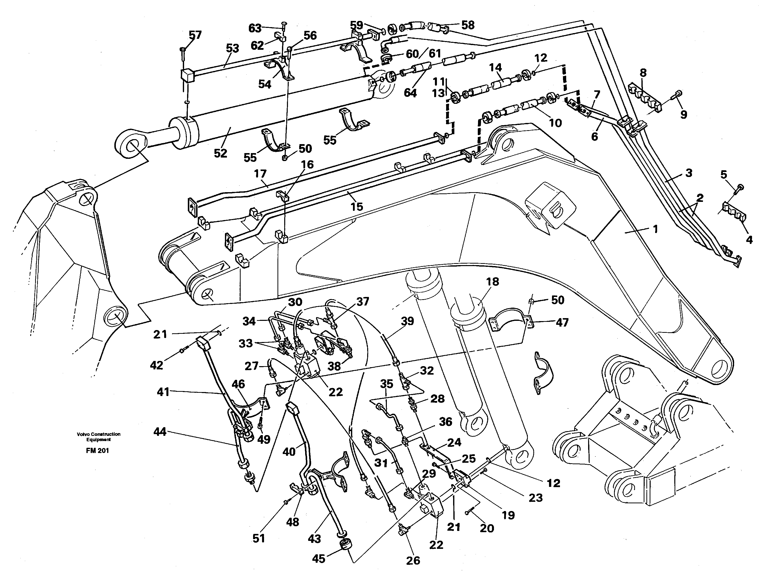 Hydraulic system, boom, mass excavation 6,6m — volvo parts diagram