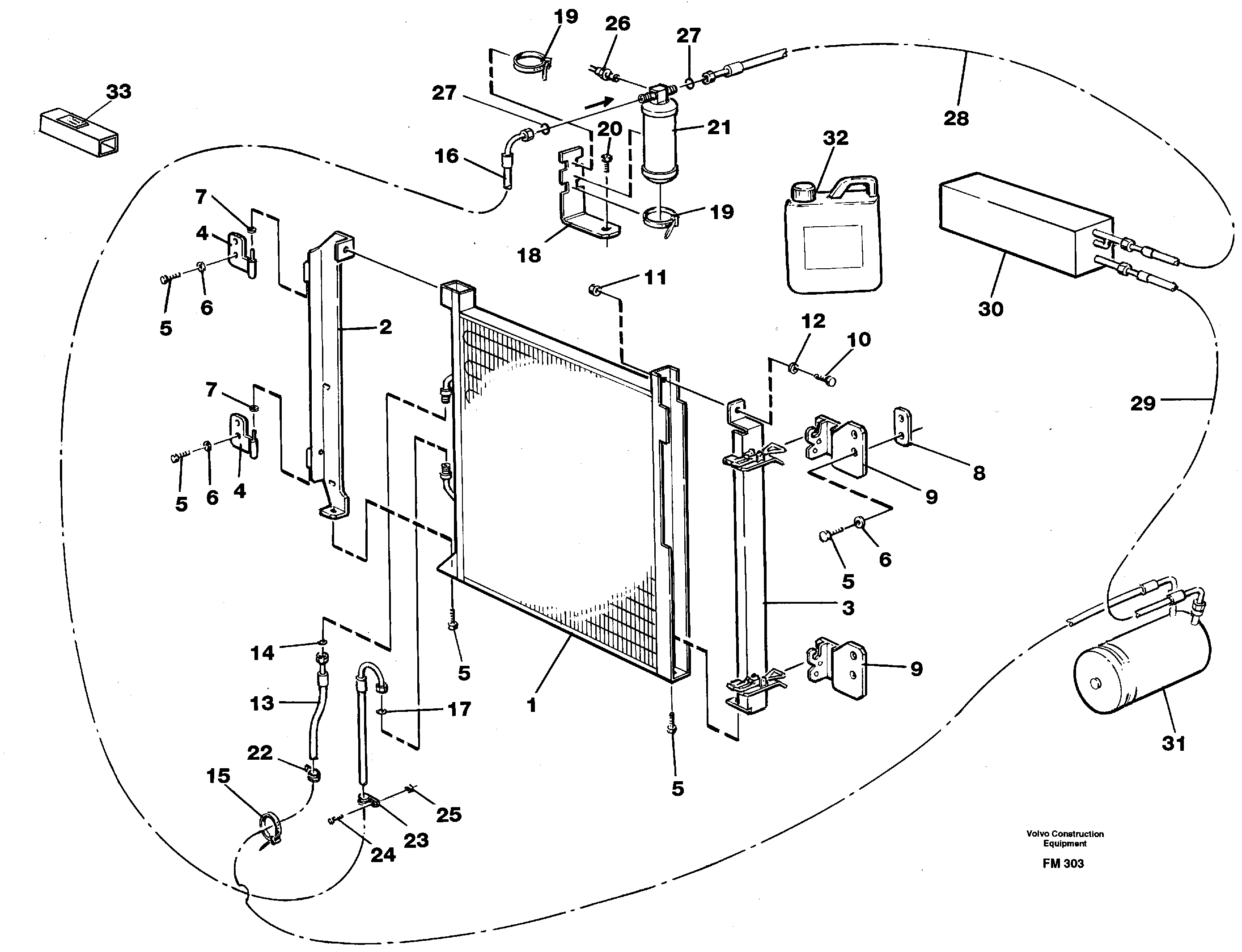 Condensor with fitting parts, cooling agent R134a  14263579 — volvo parts diagram