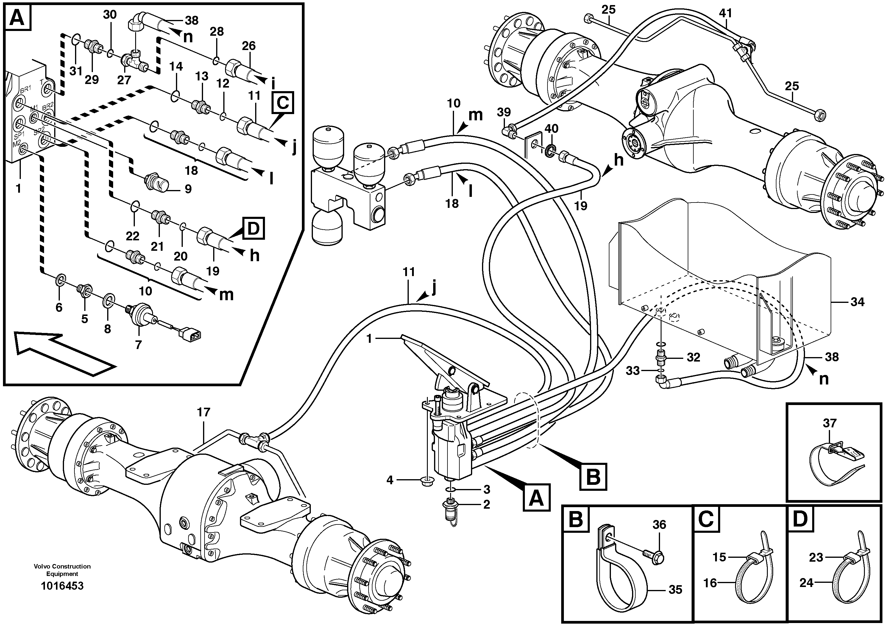 Brake lines, footbrake valve - axles  STD, OPEN ROPS — volvo parts diagram