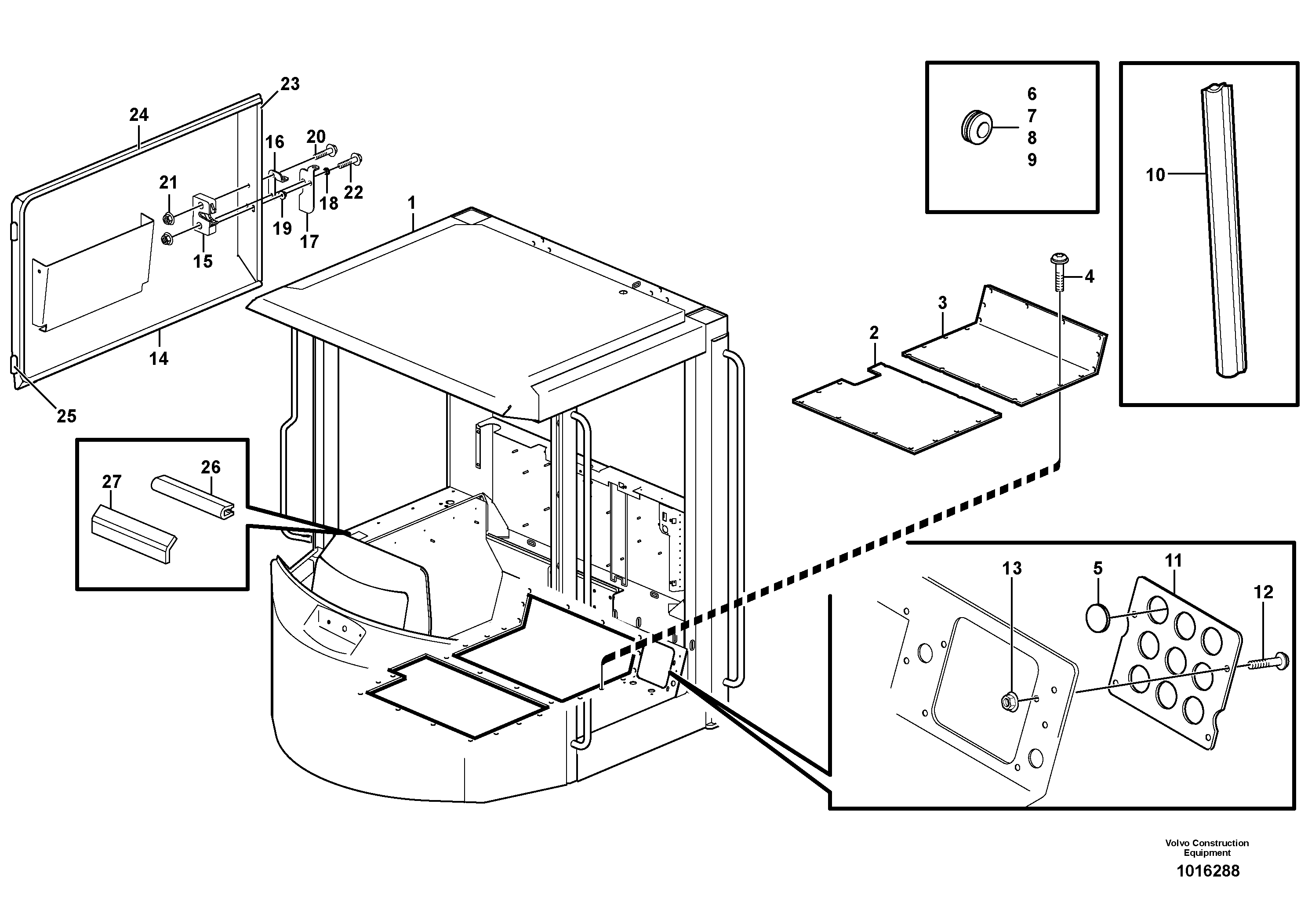 Cab body: roof and floor panel.  OPEN ROPS — volvo parts diagram