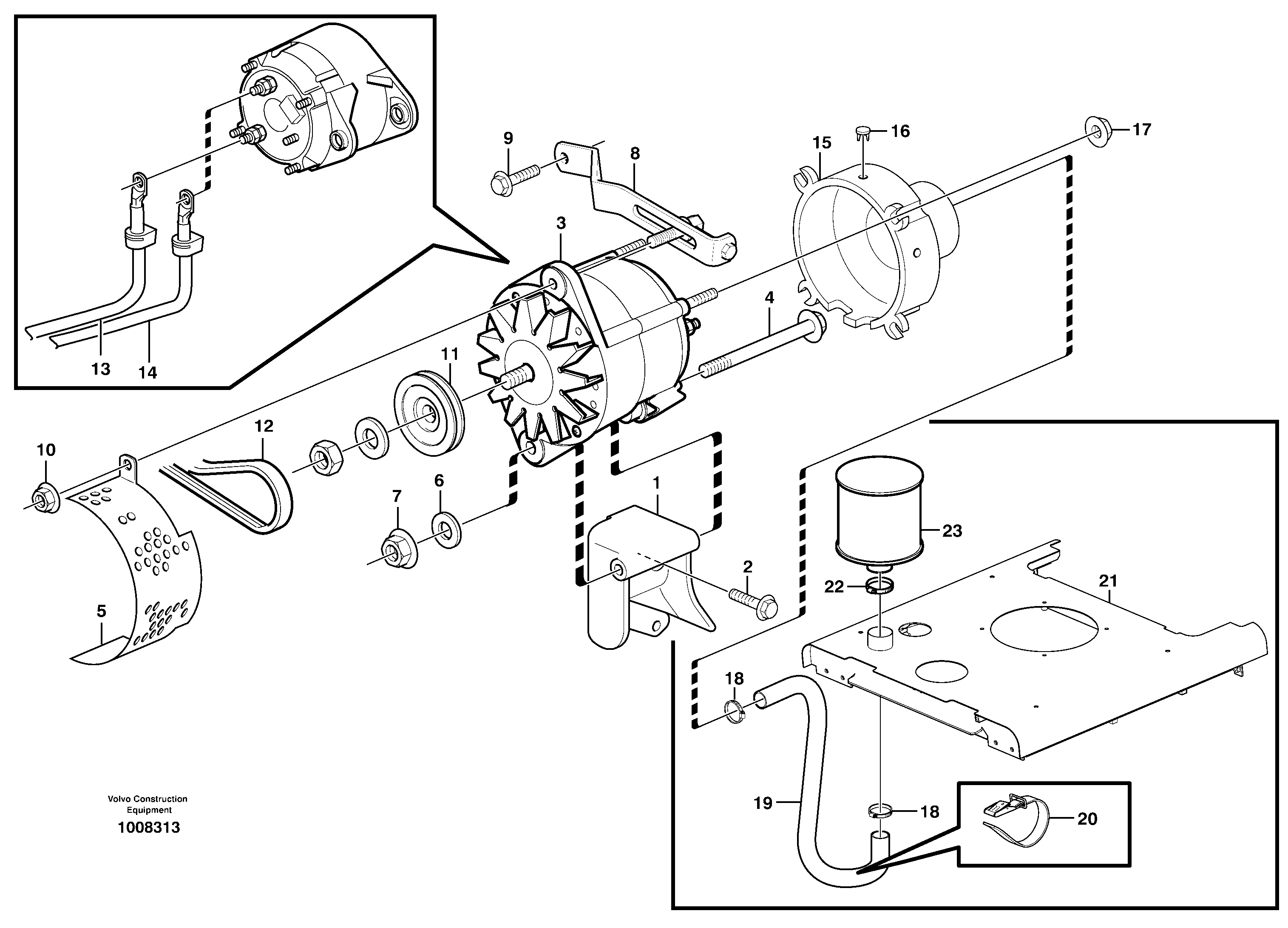 Alternator with assembling details — volvo parts diagram