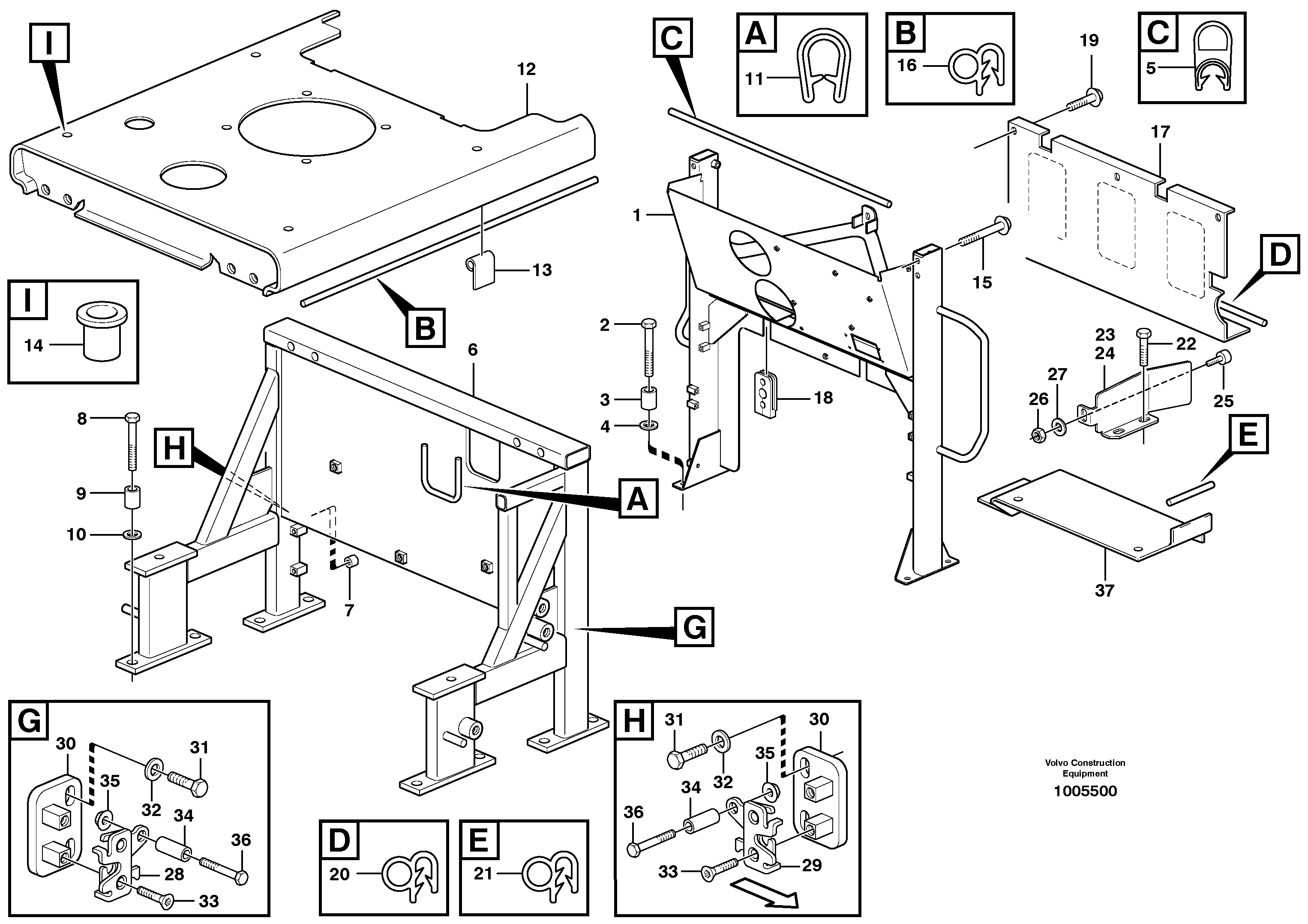 Engine cover  STD, OPEN ROPS — volvo parts diagram