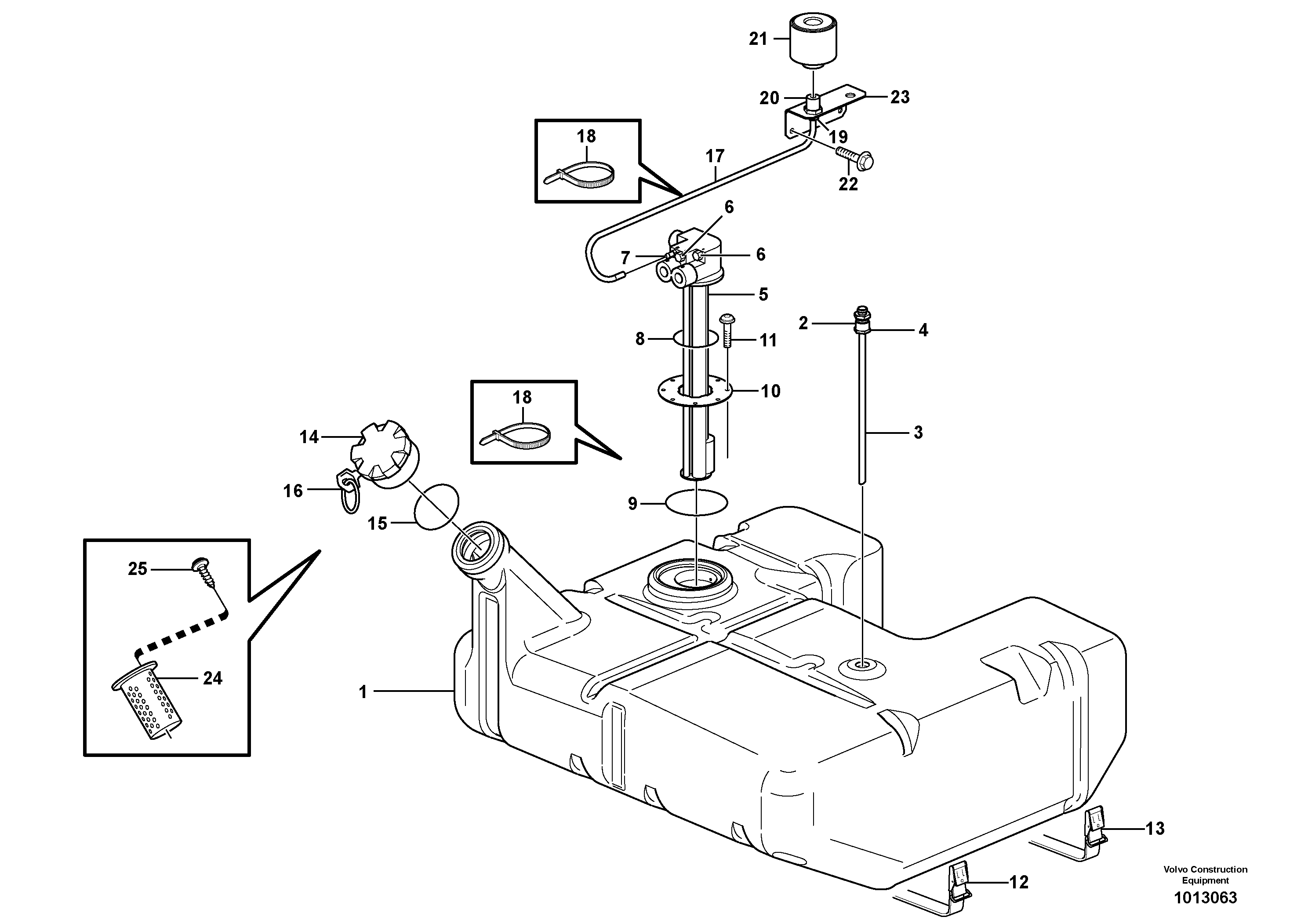 Fuel tank with fitting parts  STD, OPEN ROPS — volvo parts diagram