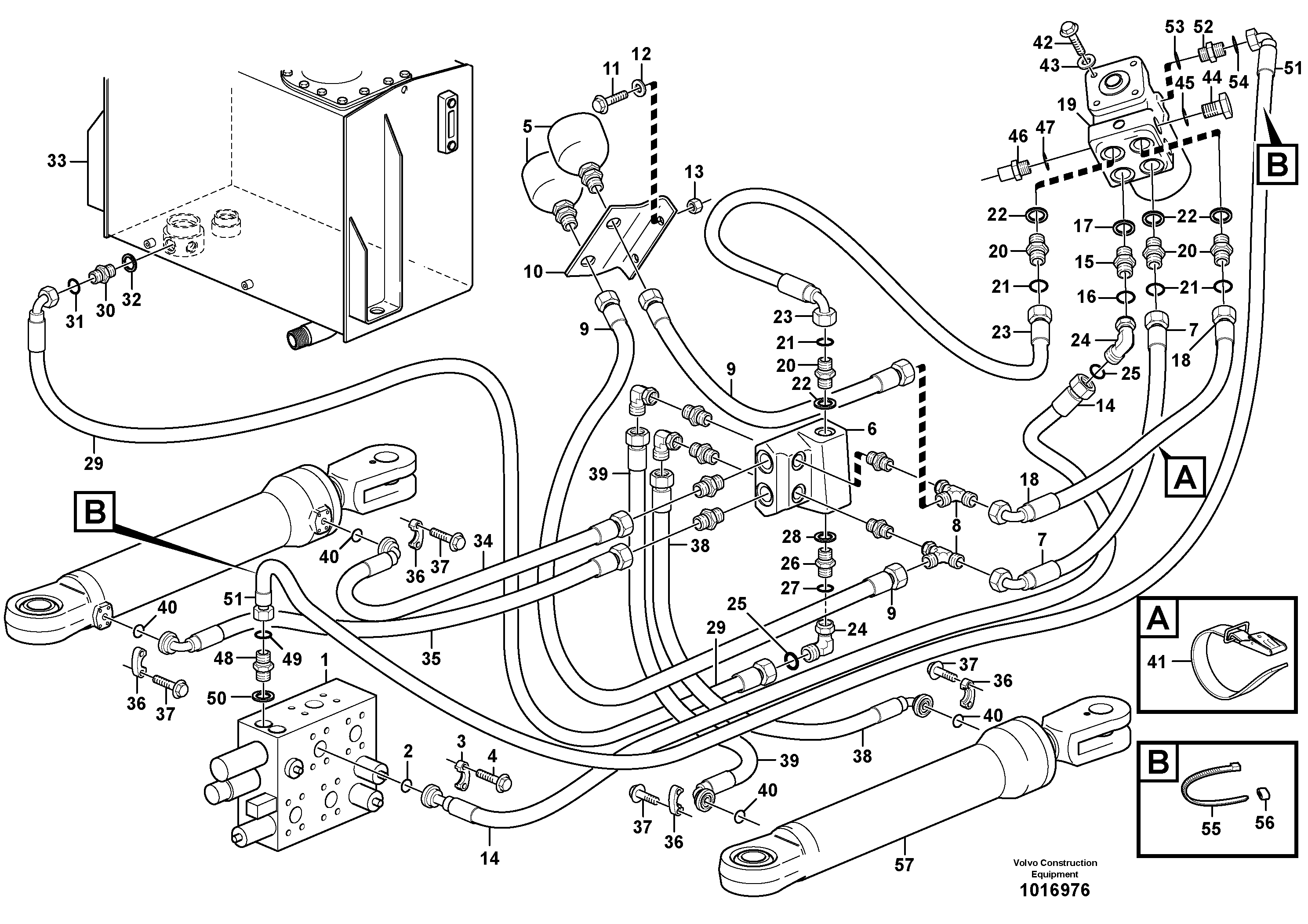 Steering system, pressure and return lines  S/N - 21557 SWE, - 60394 USA, - 71051 BRA. — volvo parts diagram