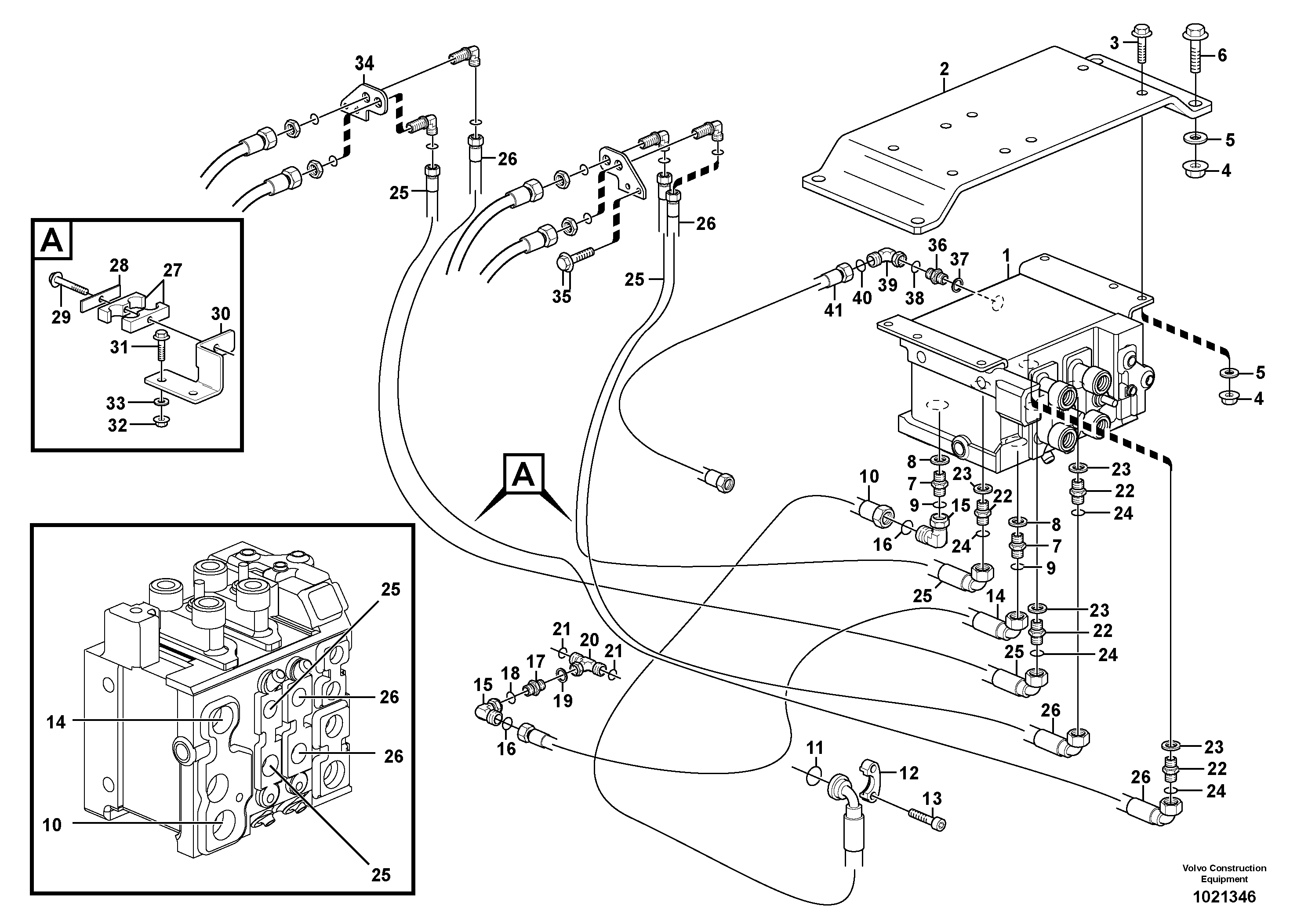 Hydraulic system, 3rd and 4th function. Feed and return lines.  82002, 82052 — volvo parts diagram