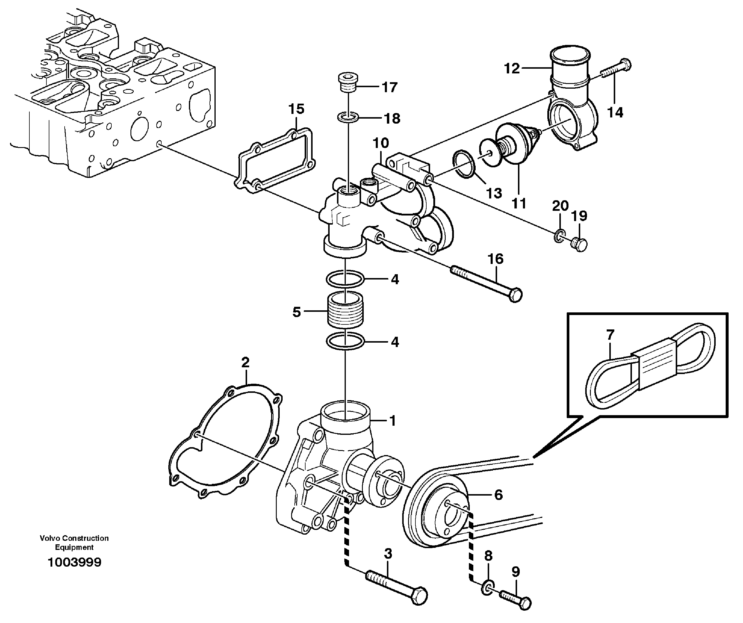 Water pump and thermostat housing — volvo parts diagram