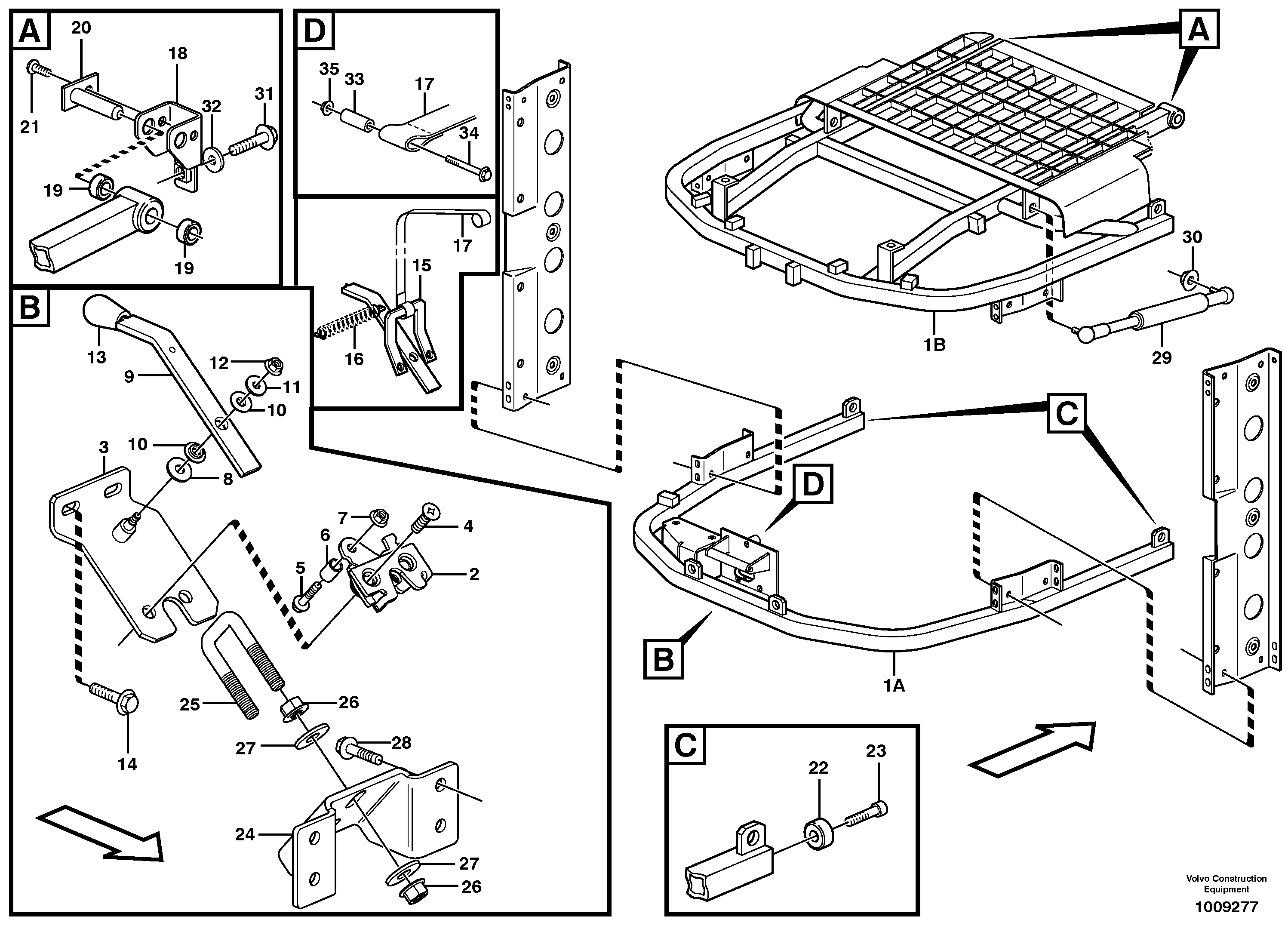 Radiator casing, support  STD, OPEN ROPS — volvo parts diagram