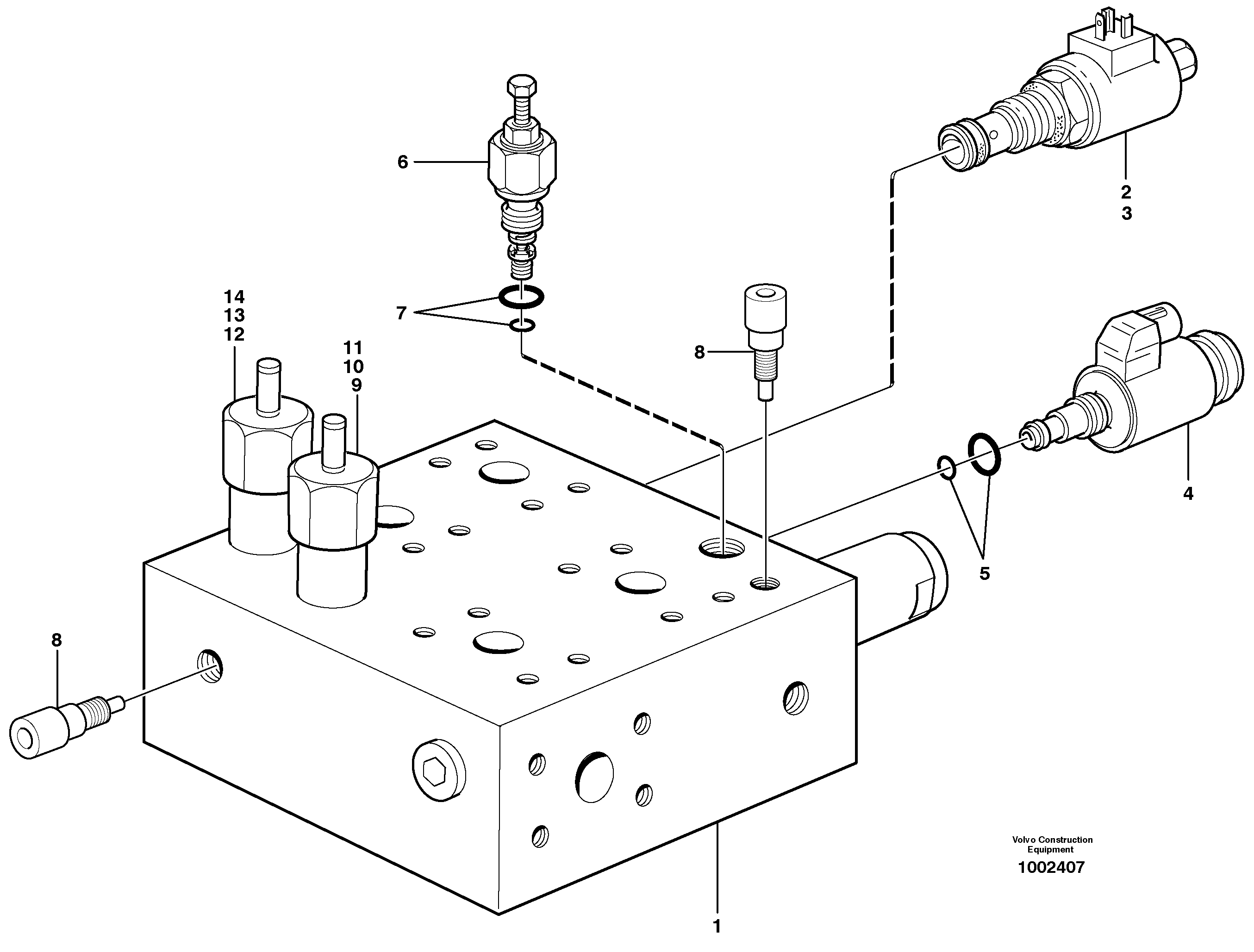 Valve body: Central block  STD, OPEN ROPS — volvo parts diagram