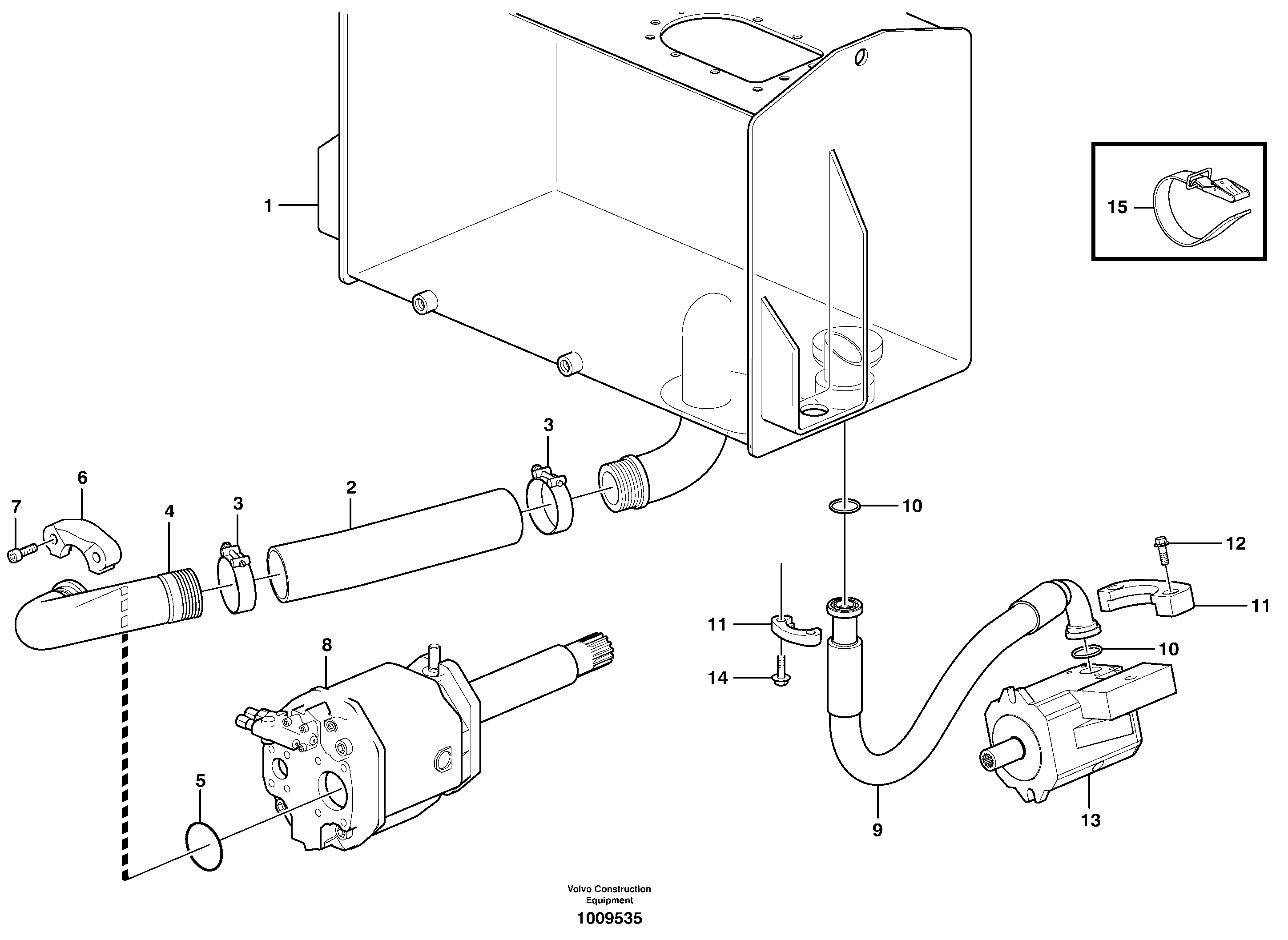 Suction line, tank - pump  STD, OPEN ROPS — volvo parts diagram
