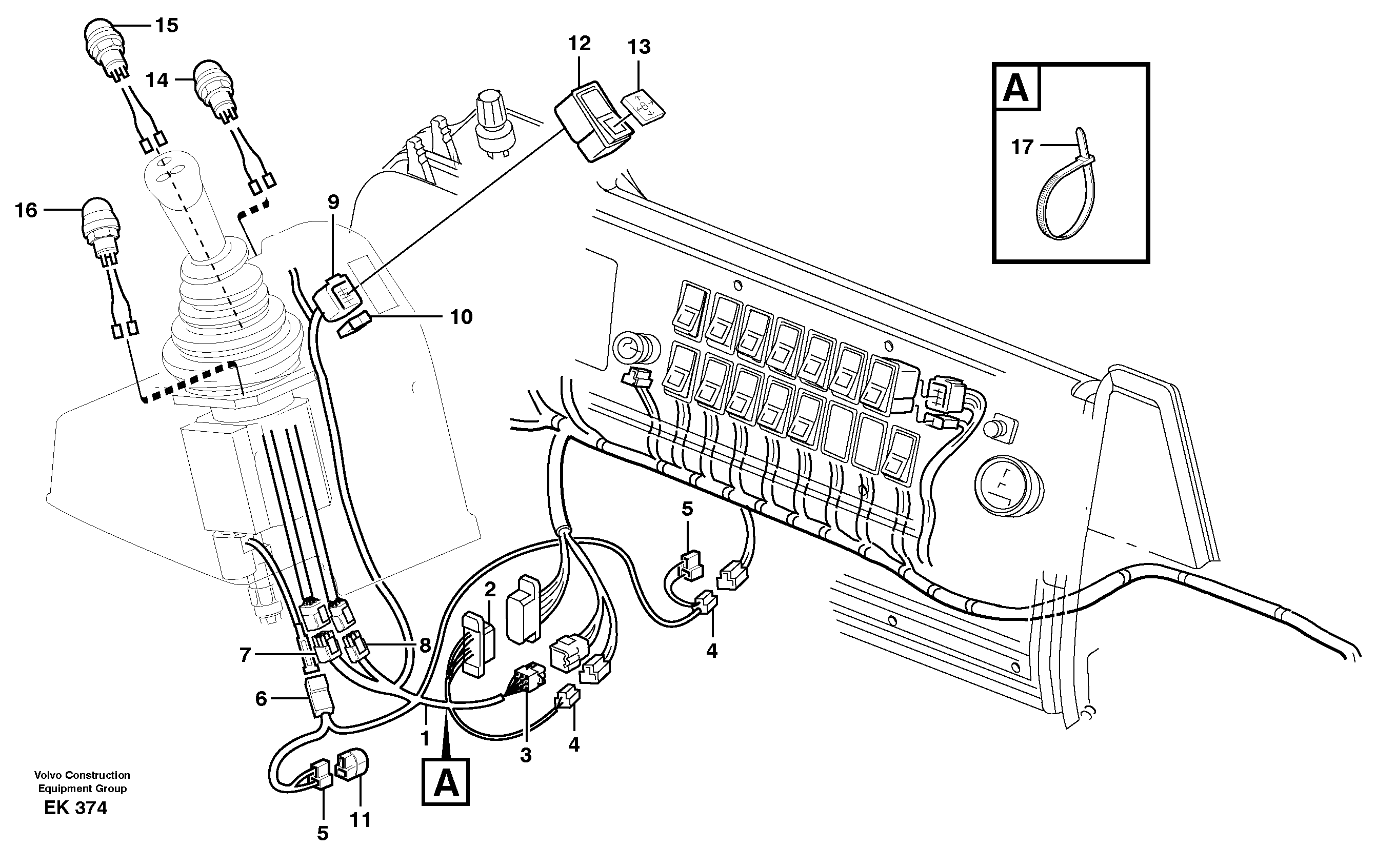 Cable harnesses, single lever control.  82325, 82326, 83316, 83317 — volvo parts diagram