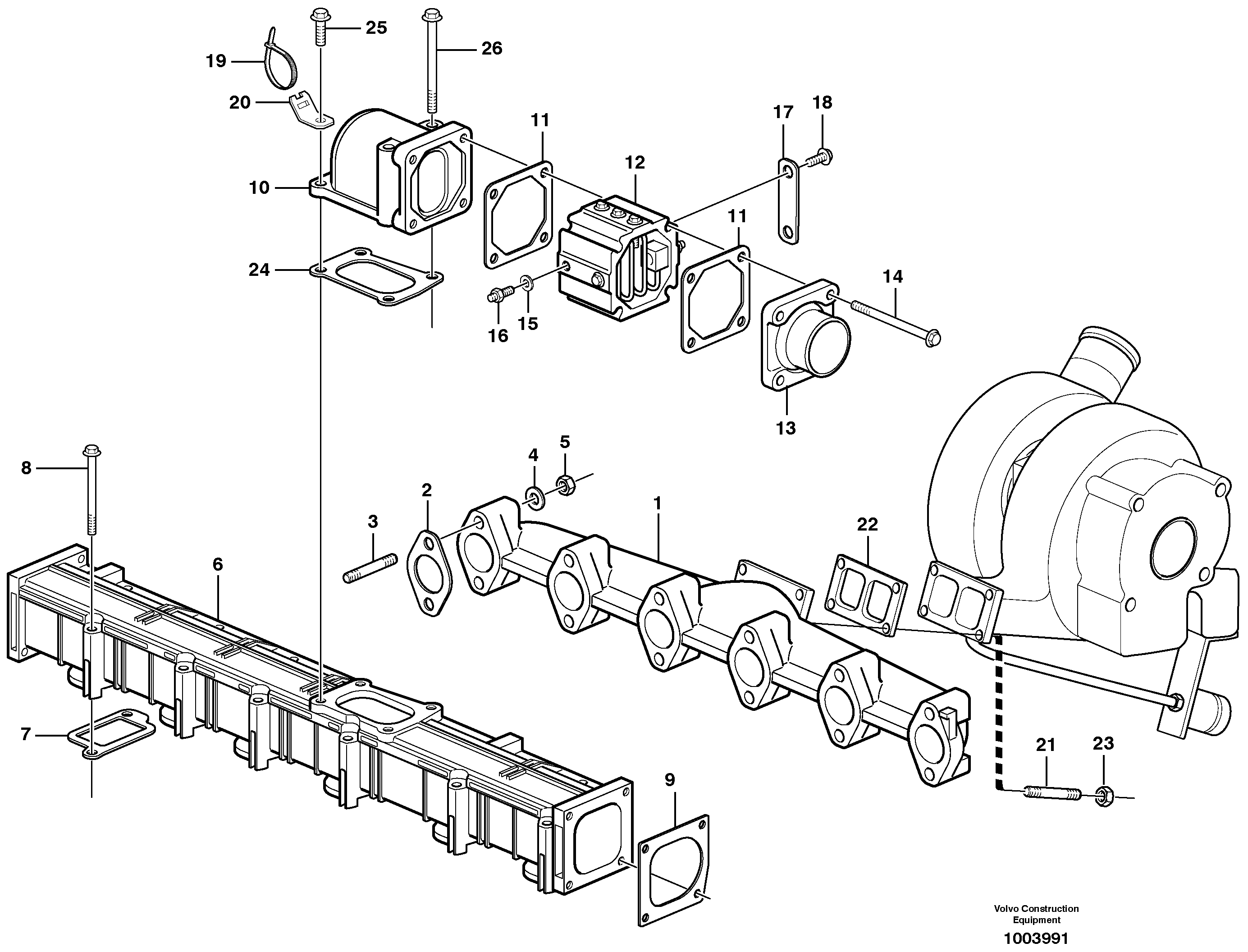 Inlet manifold and exhaust manifold — volvo parts diagram