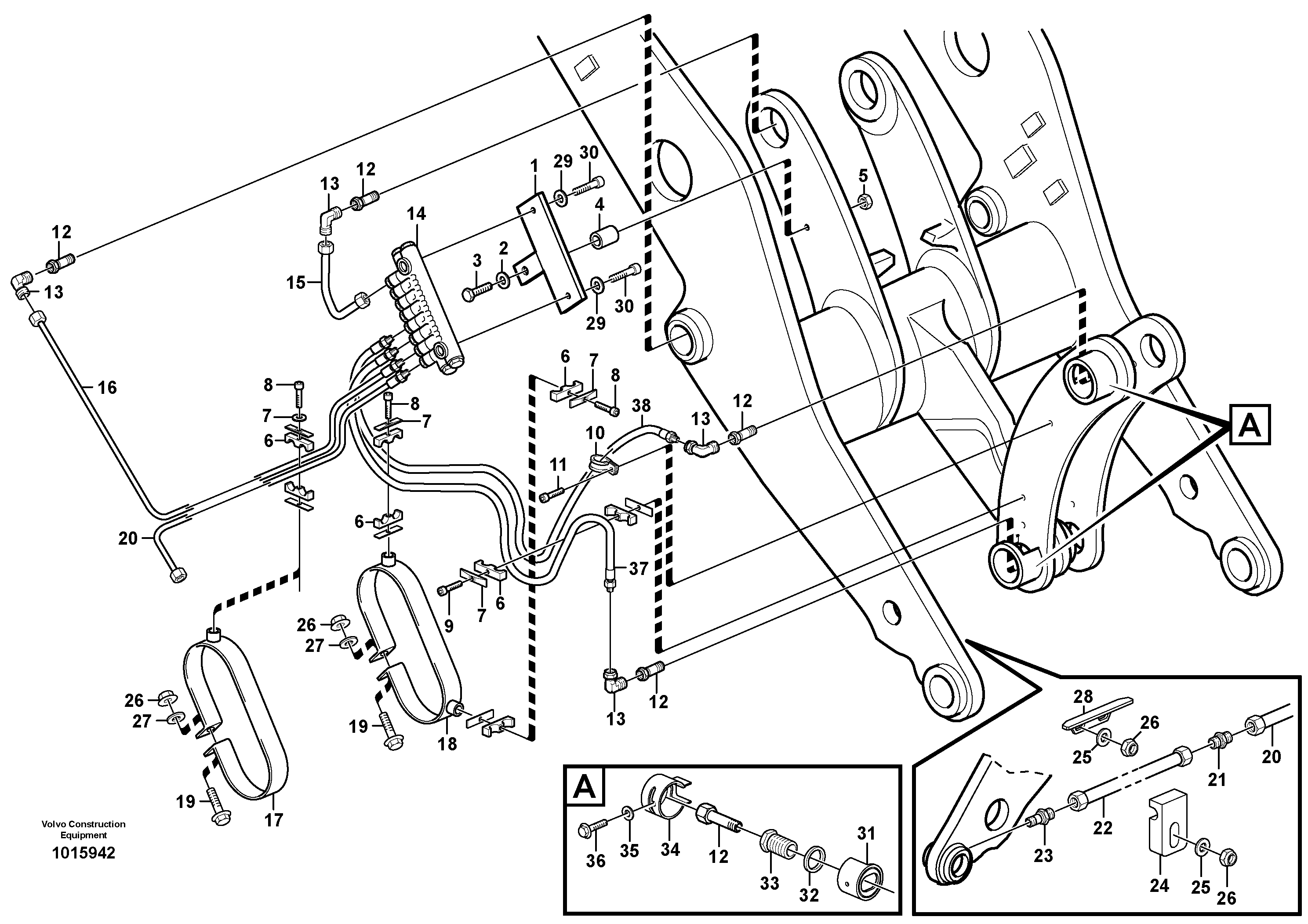 Central lubrication with fitting parts. B2  82533 — volvo parts diagram
