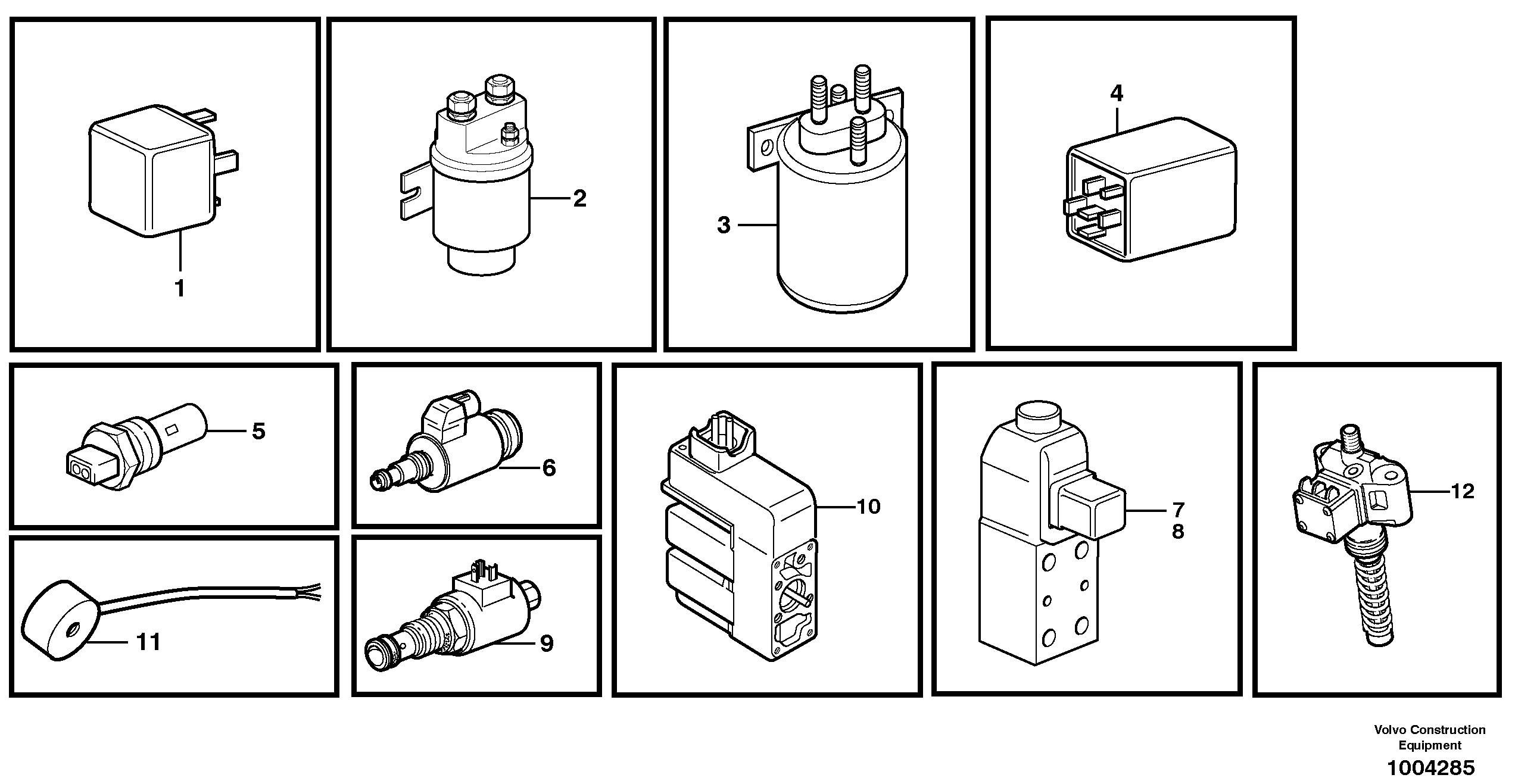 Relays, sensors and solenoid valves, reference list — volvo parts diagram