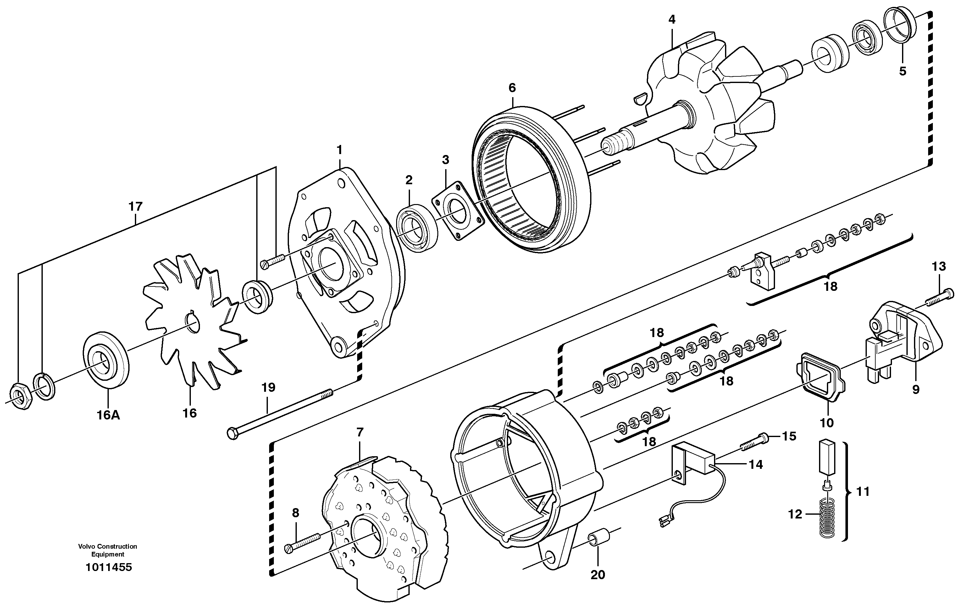 Alternator, 55A  S/N - 22004, STD, OPEN ROPS — volvo parts diagram