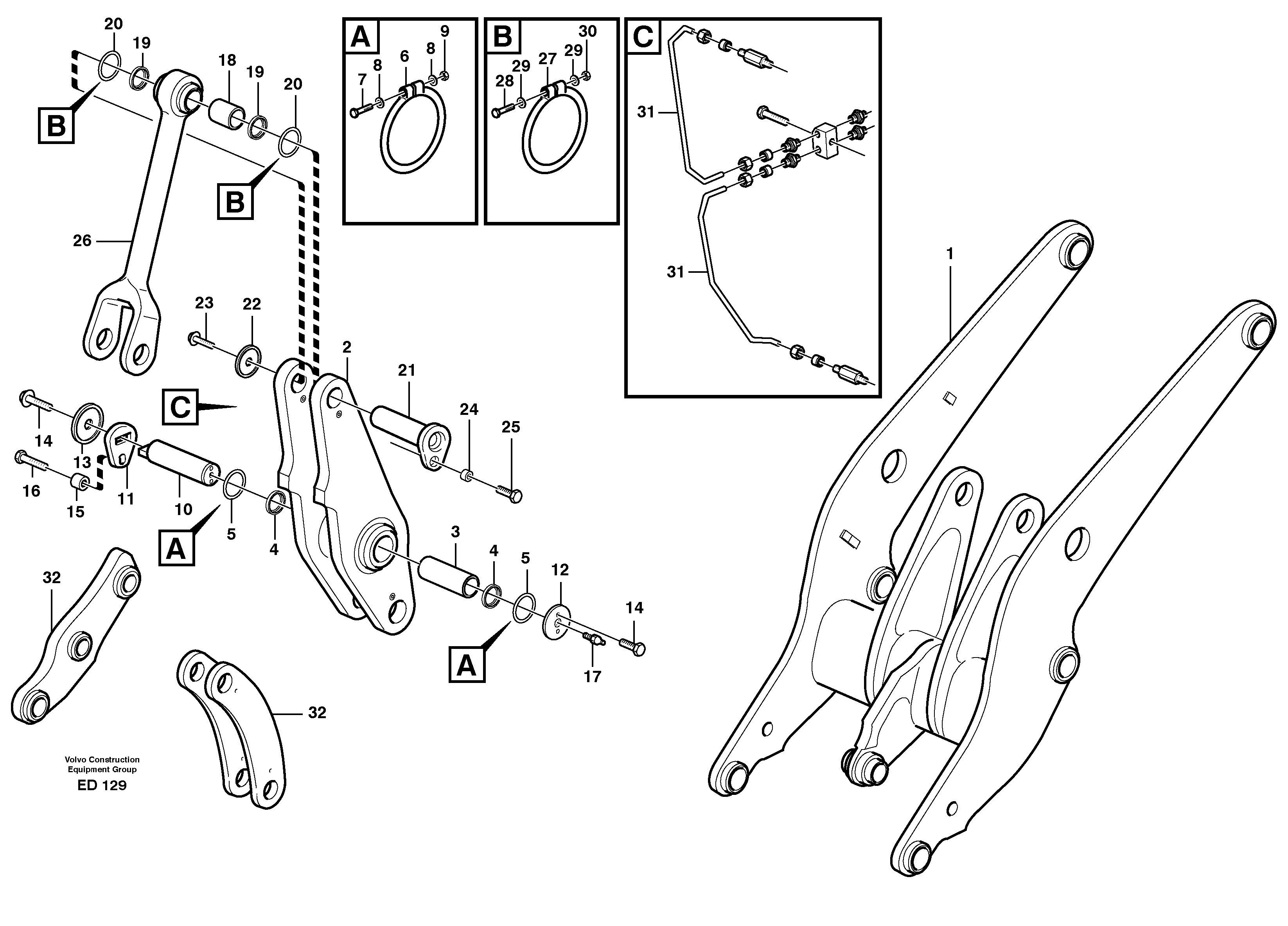 Rear links with assembly parts — volvo parts diagram