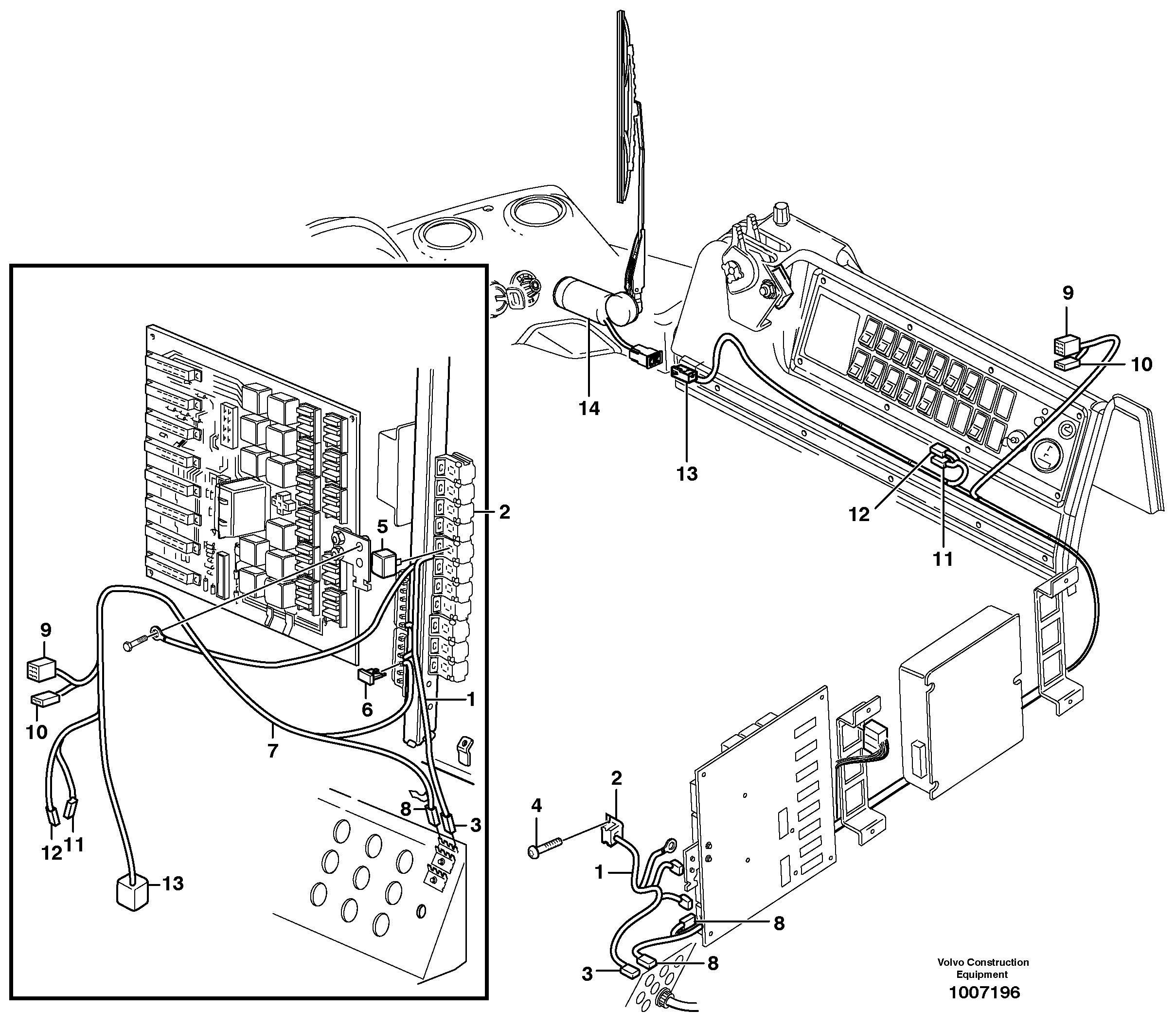 Cable harness wiper right front  80433 — volvo parts diagram