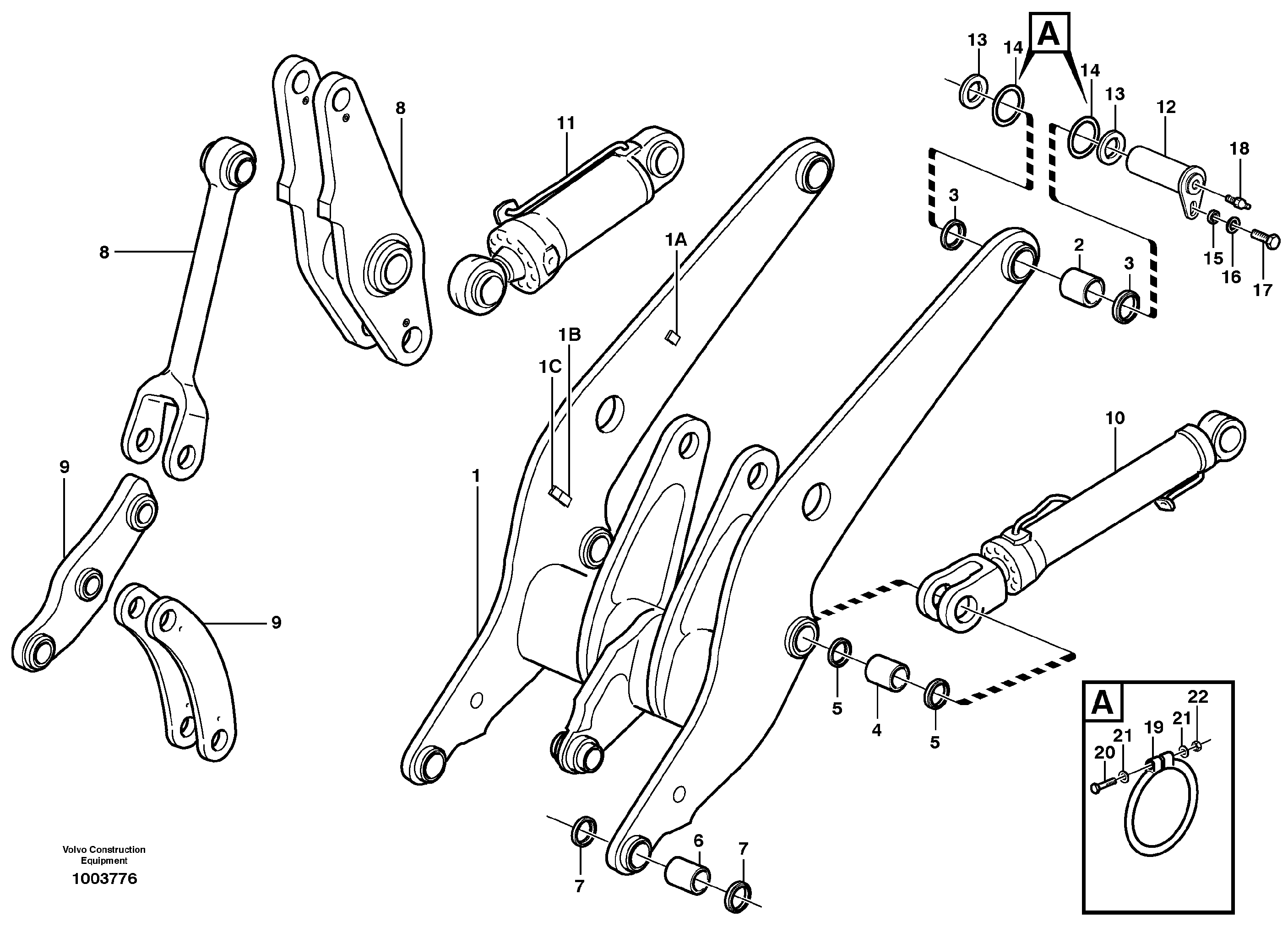 Lifting frame work with assembly parts — volvo parts diagram