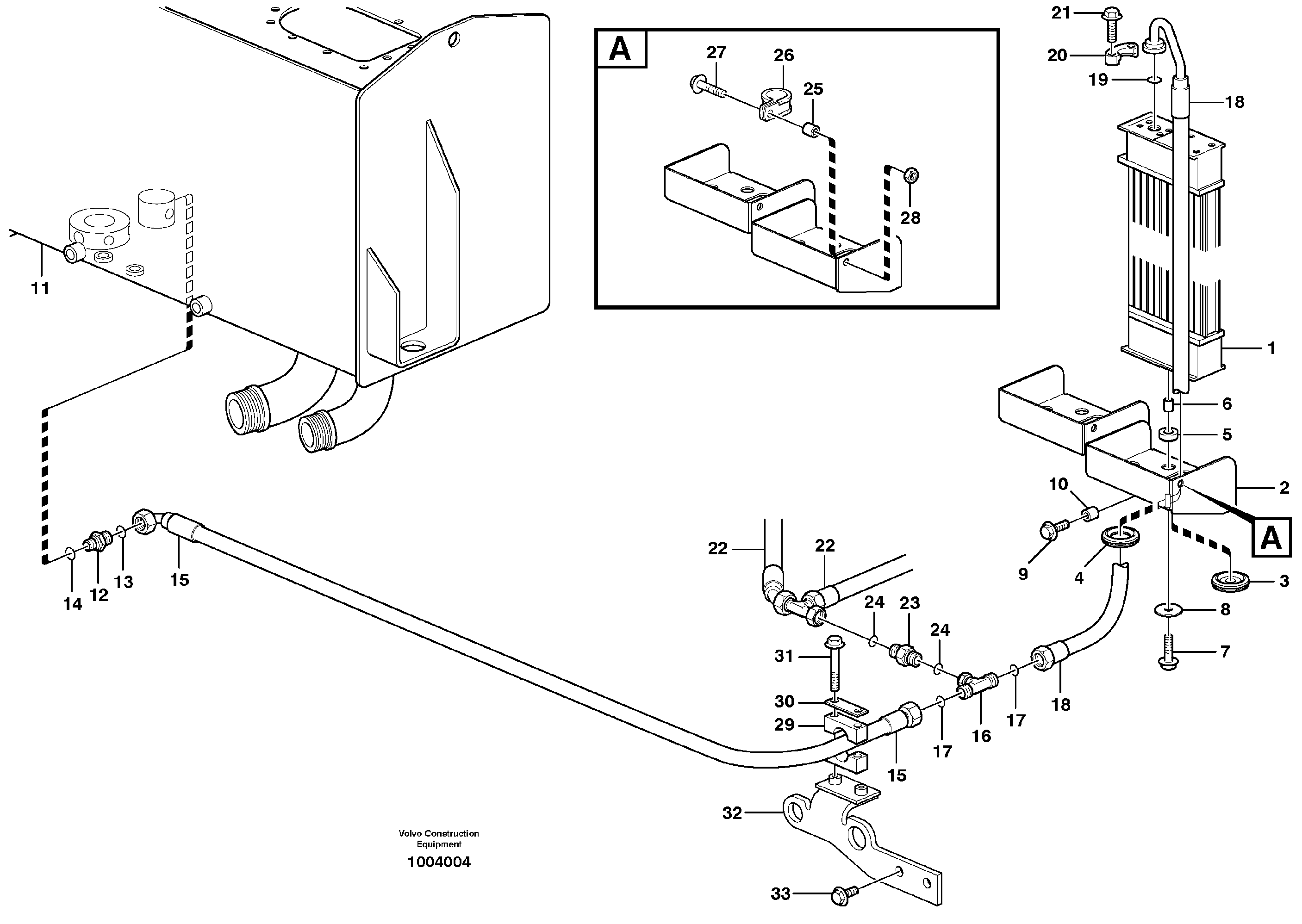 Oil cooler with hoses  STD, OPEN ROPS — volvo parts diagram