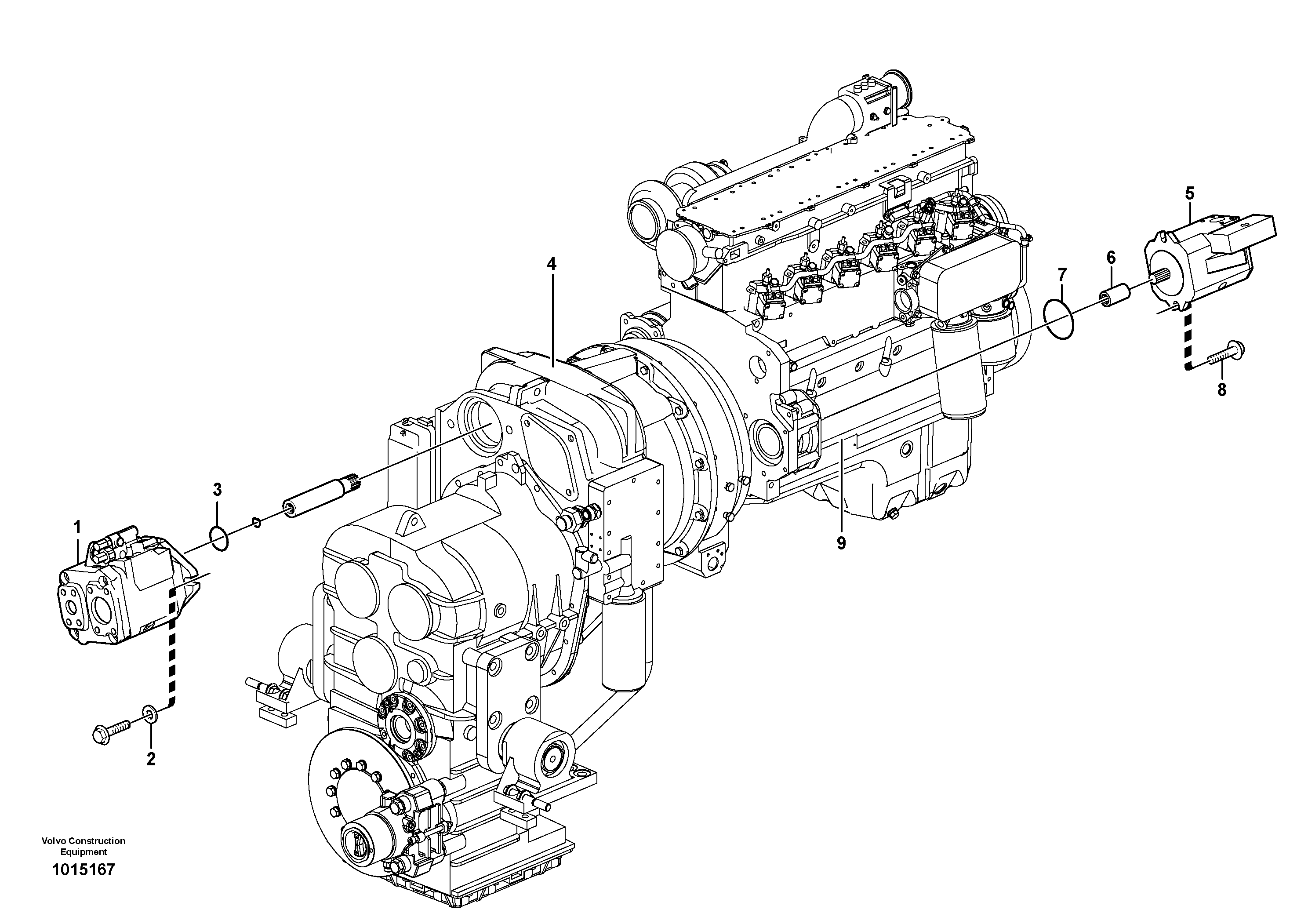 Hydraulic pump with fitting parts  STD, OPEN ROPS — volvo parts diagram