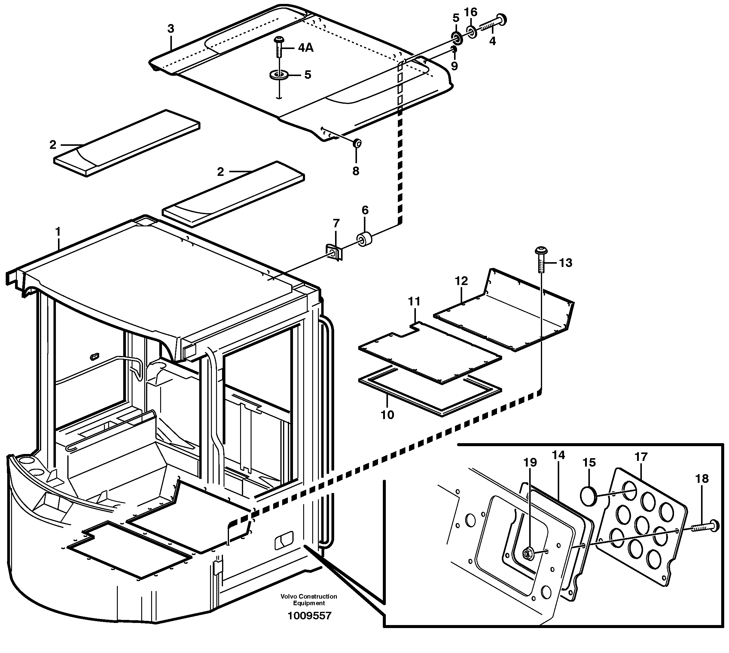 Cab body: roof and floor panel.  STD — volvo parts diagram