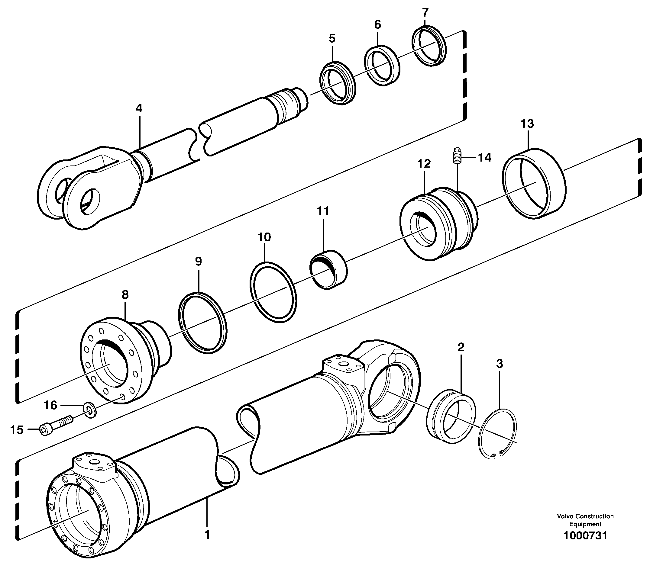 Hydraulic cylinder  S/N - 21557 SWE, - 60394 USA, - 71051 BRA. — volvo parts diagram