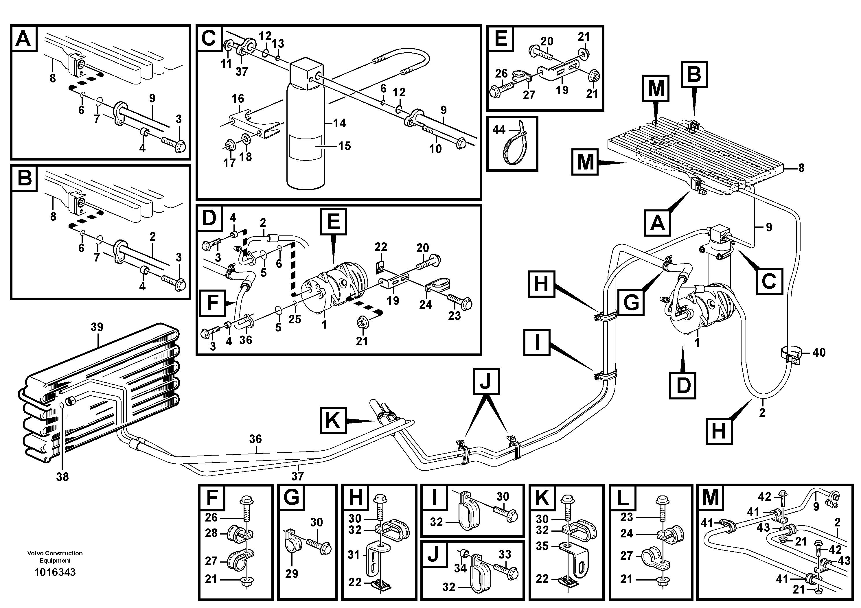 Assembly of hose: evaparator, receiver drier and condenser.  80868, 82323, 82772, 82773 — volvo parts diagram
