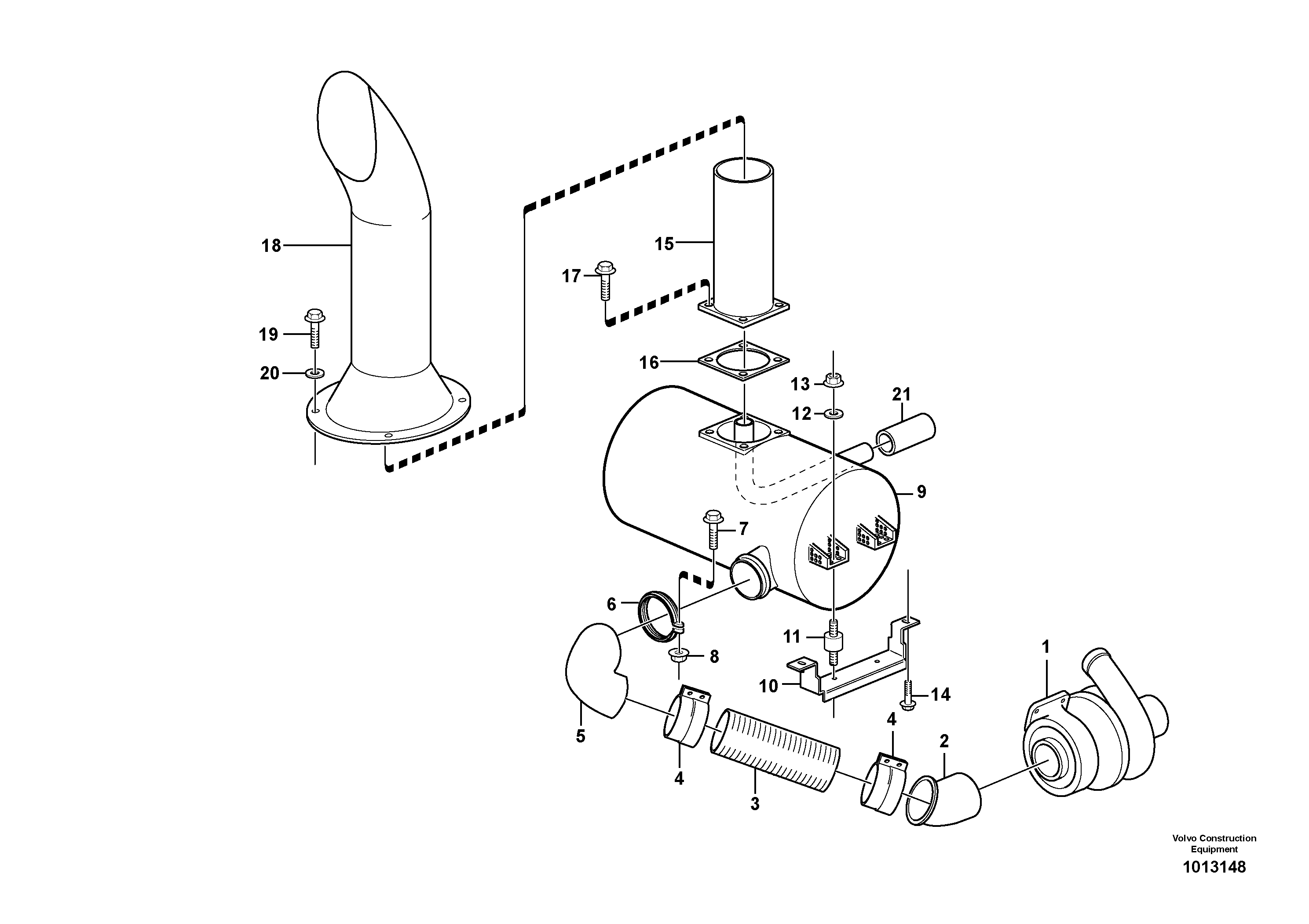 Exhaust system, silencer  STD, OPEN ROPS — volvo parts diagram