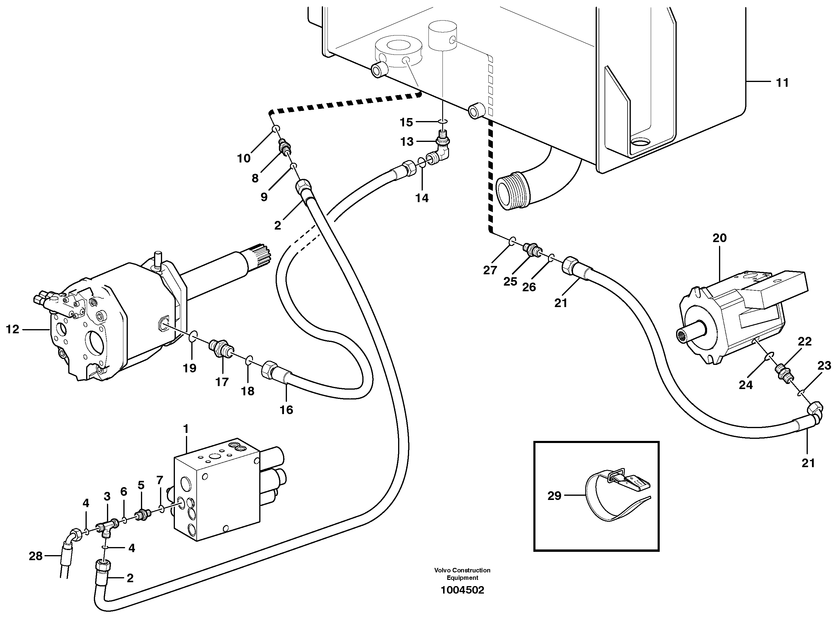 Hydraulic system, return line  STD, OPEN ROPS — volvo parts diagram