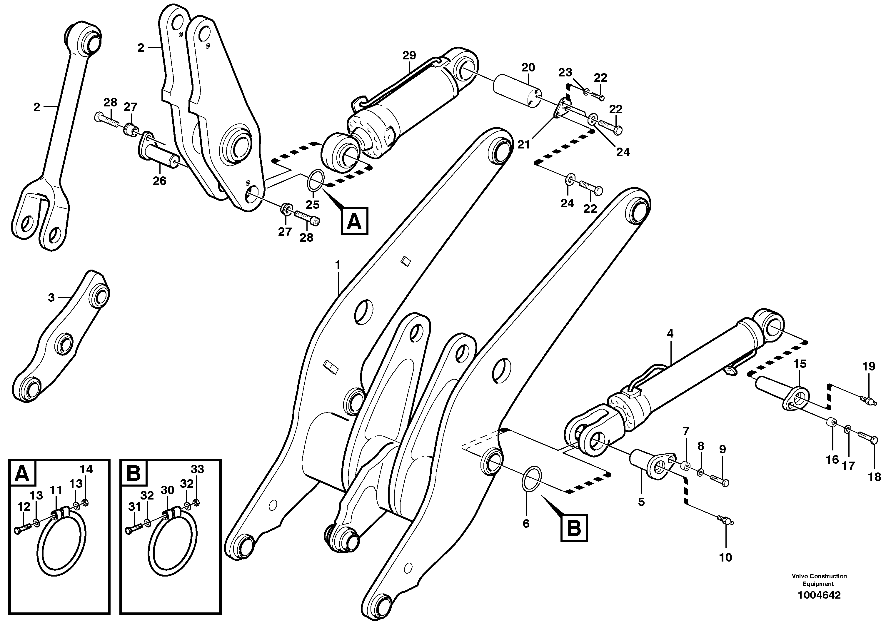 Lifting- and tilt cylinder with assembly parts.  STD, OPEN ROPS — volvo parts diagram