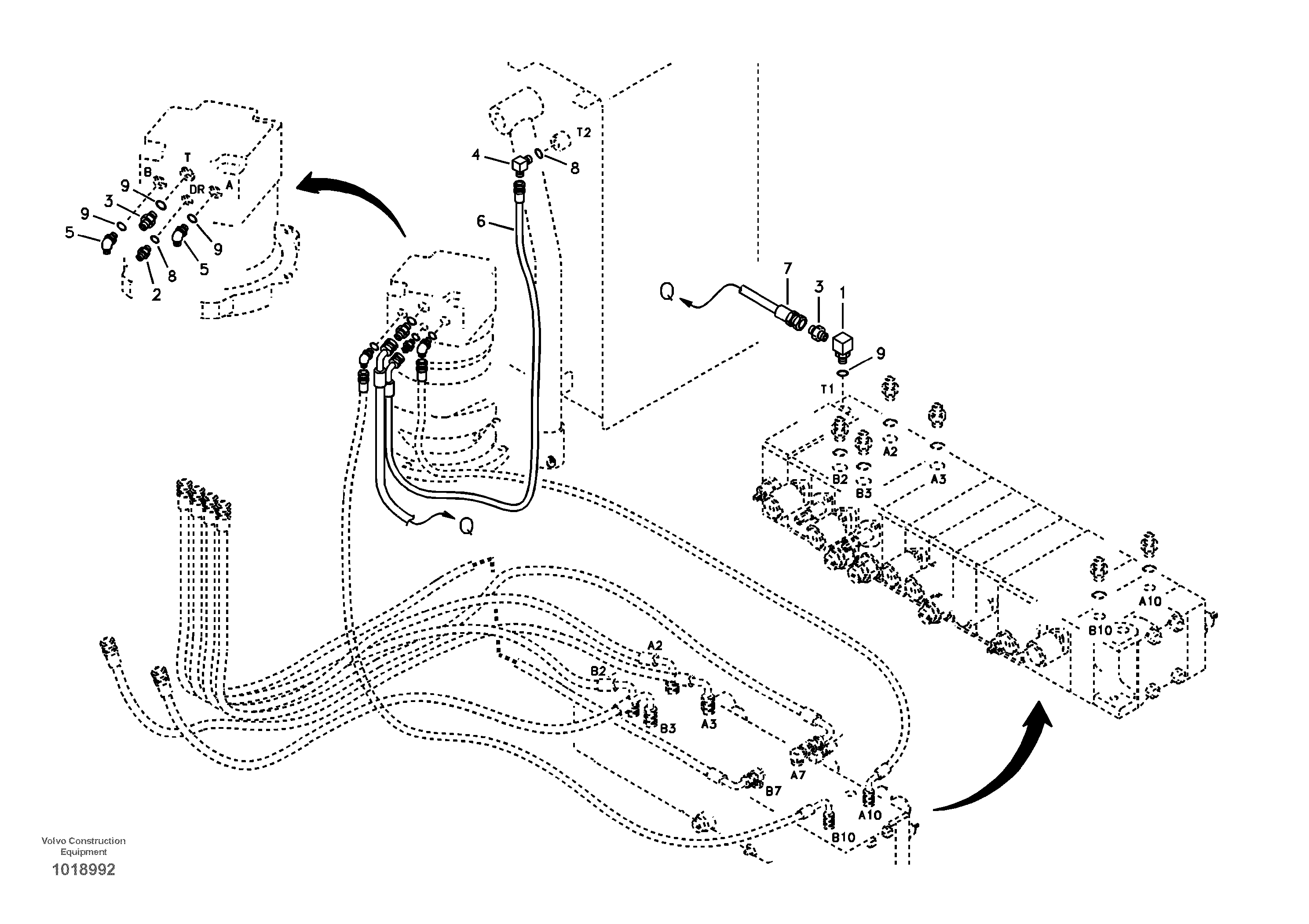 Hydraulic system, control valve to boom and swing  FOR — volvo parts diagram