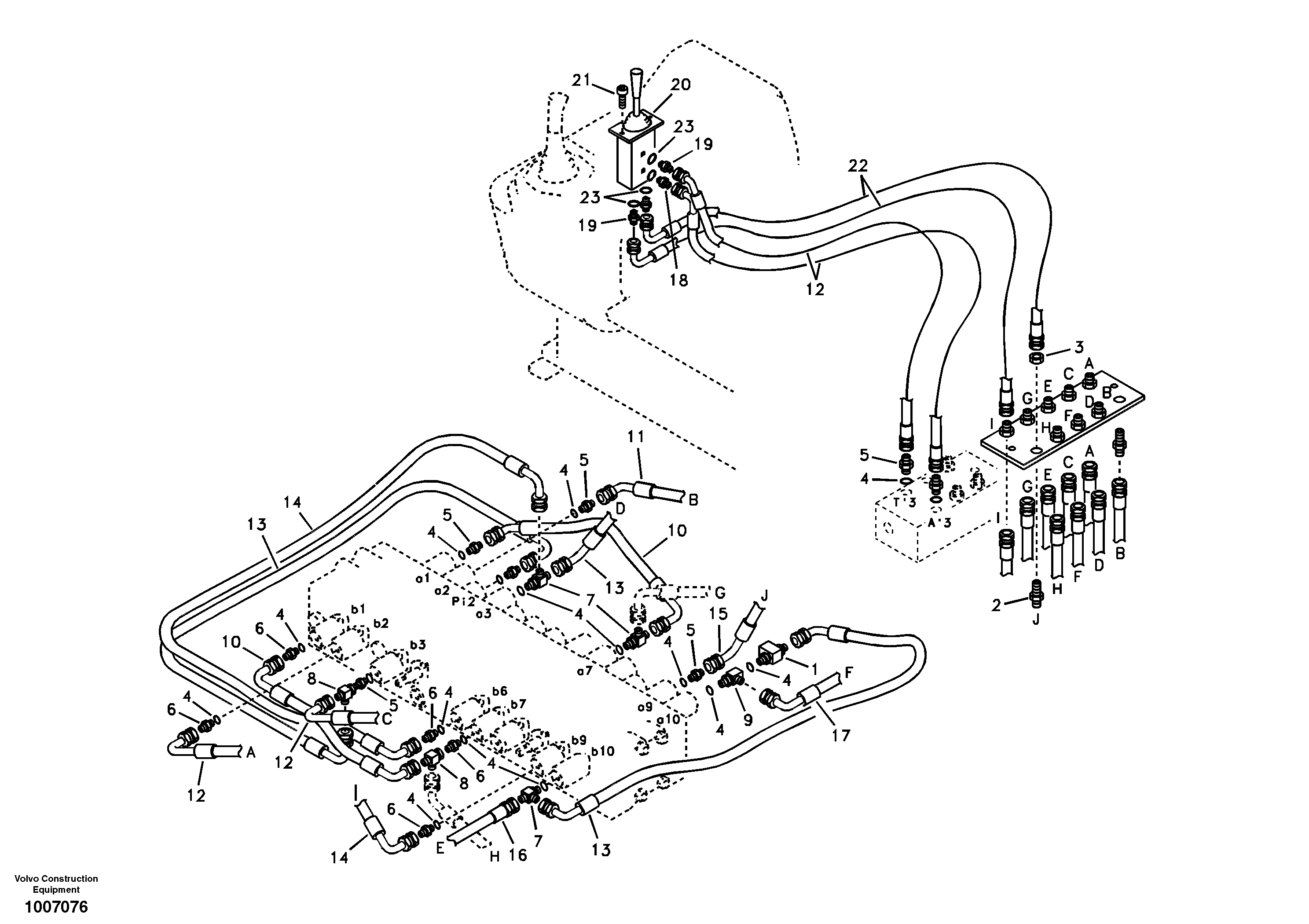 Servo system, control valve to remote control valve — volvo parts diagram