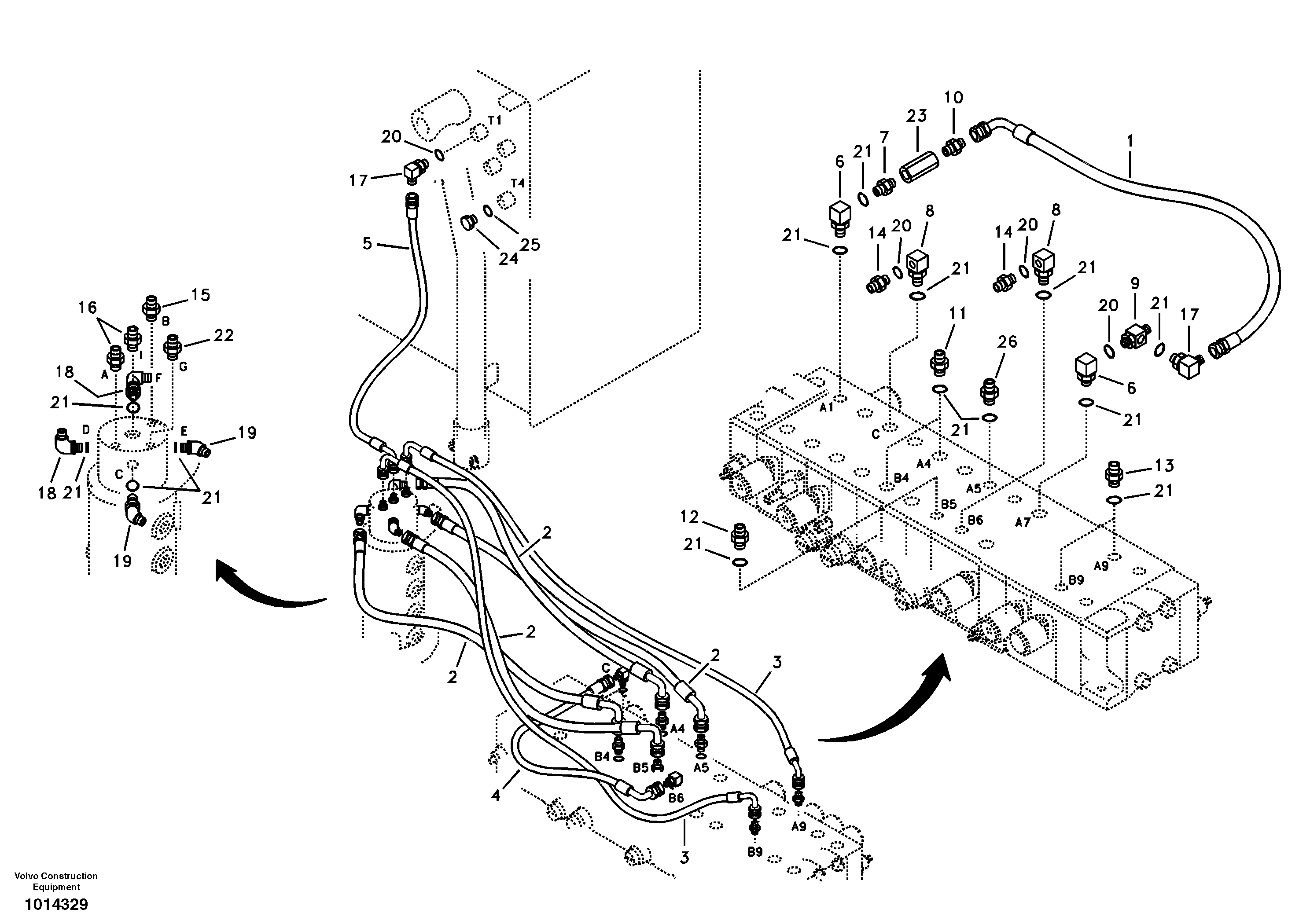 Turning joint line, control valve to turning joint — volvo parts diagram