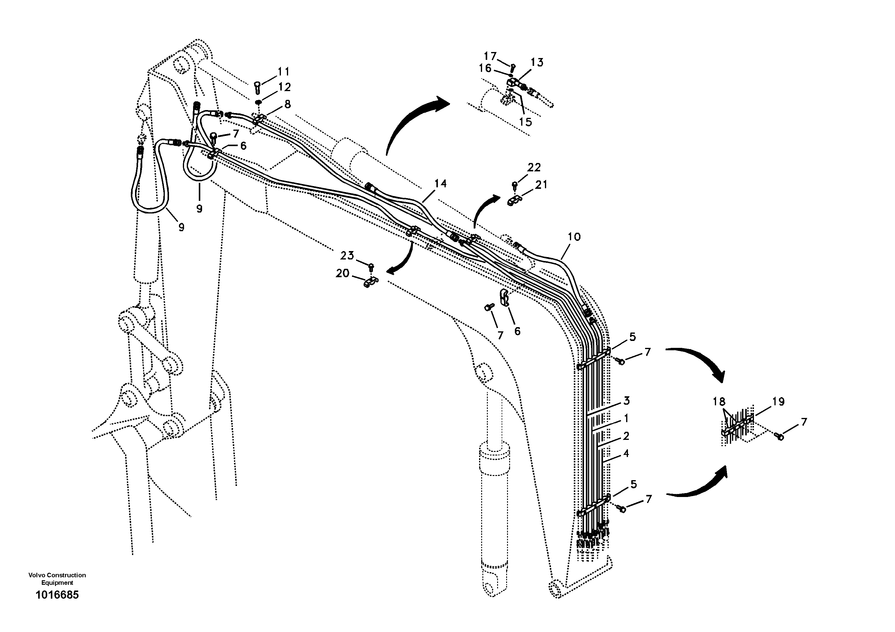 Working hydraulic, dipper arm cylinder on boom. — volvo parts diagram