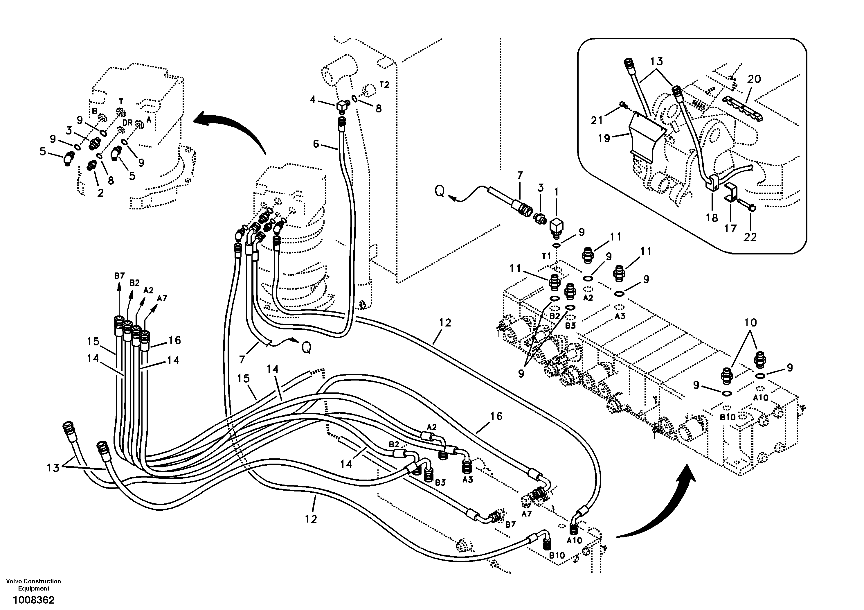 Hydraulic system, control valve to boom and swing  FOR CHINA — volvo parts diagram