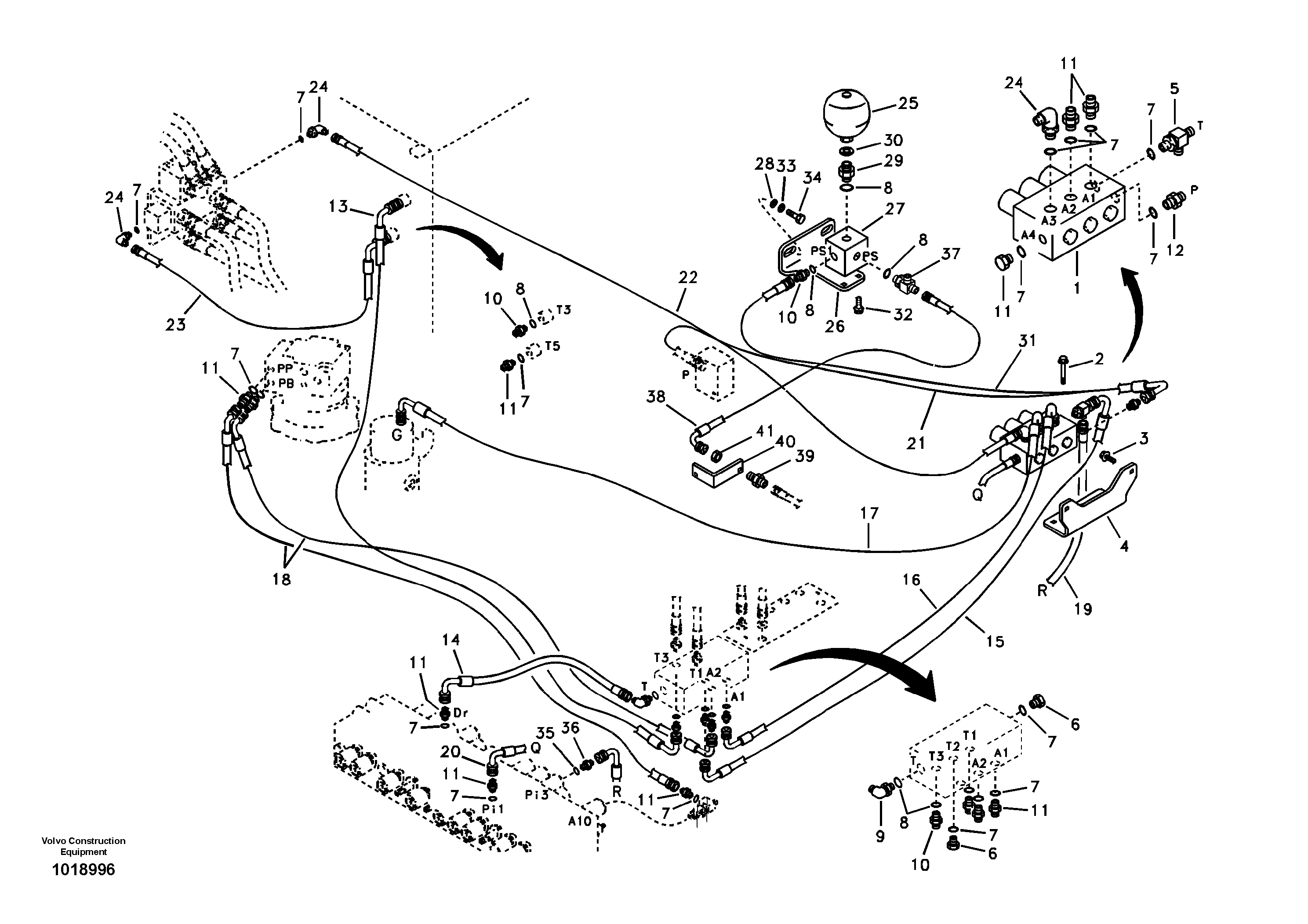 Servo system, control valve to solenoid valve and swing motor. — volvo parts diagram