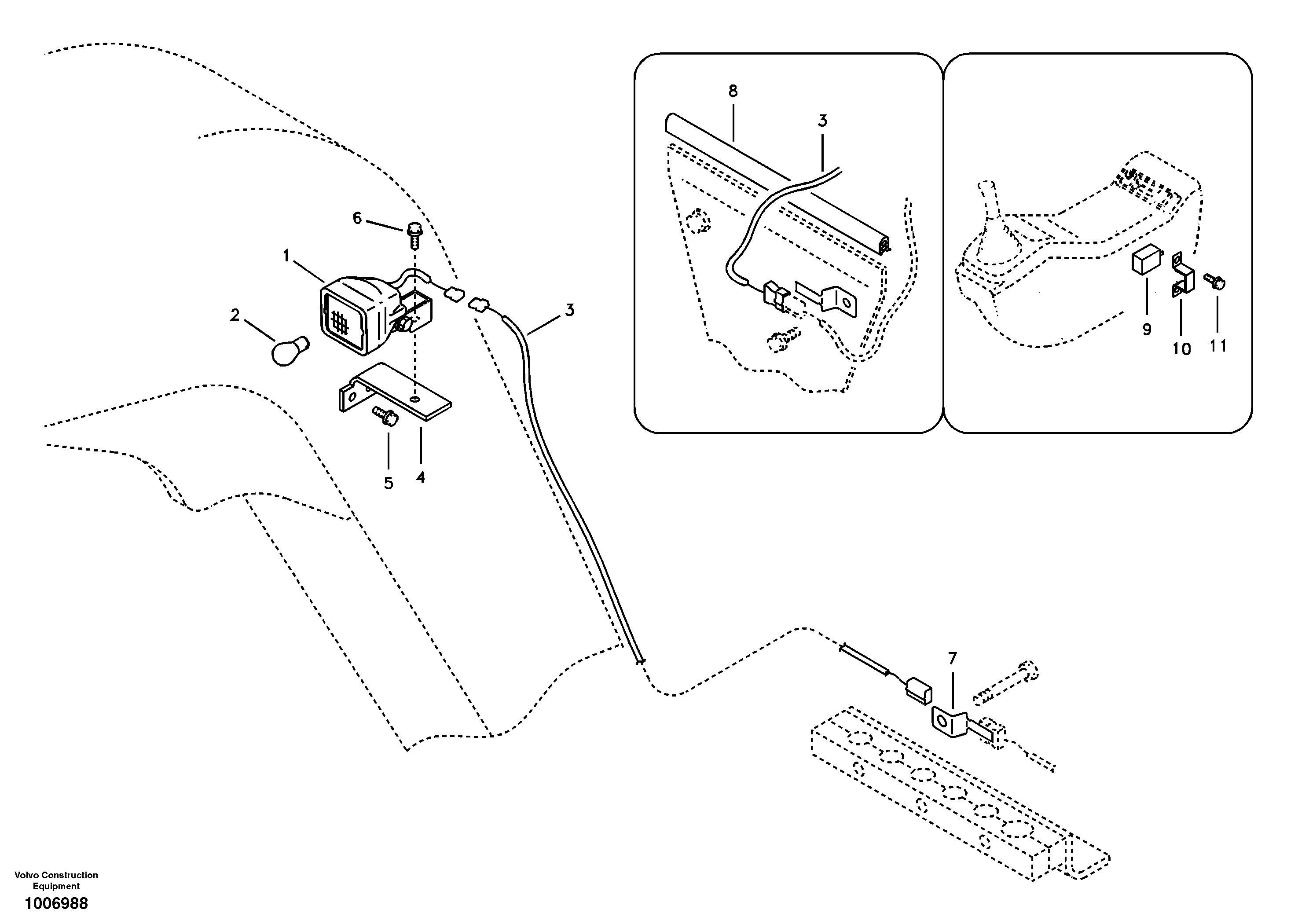 Working lamp on boom — volvo parts diagram