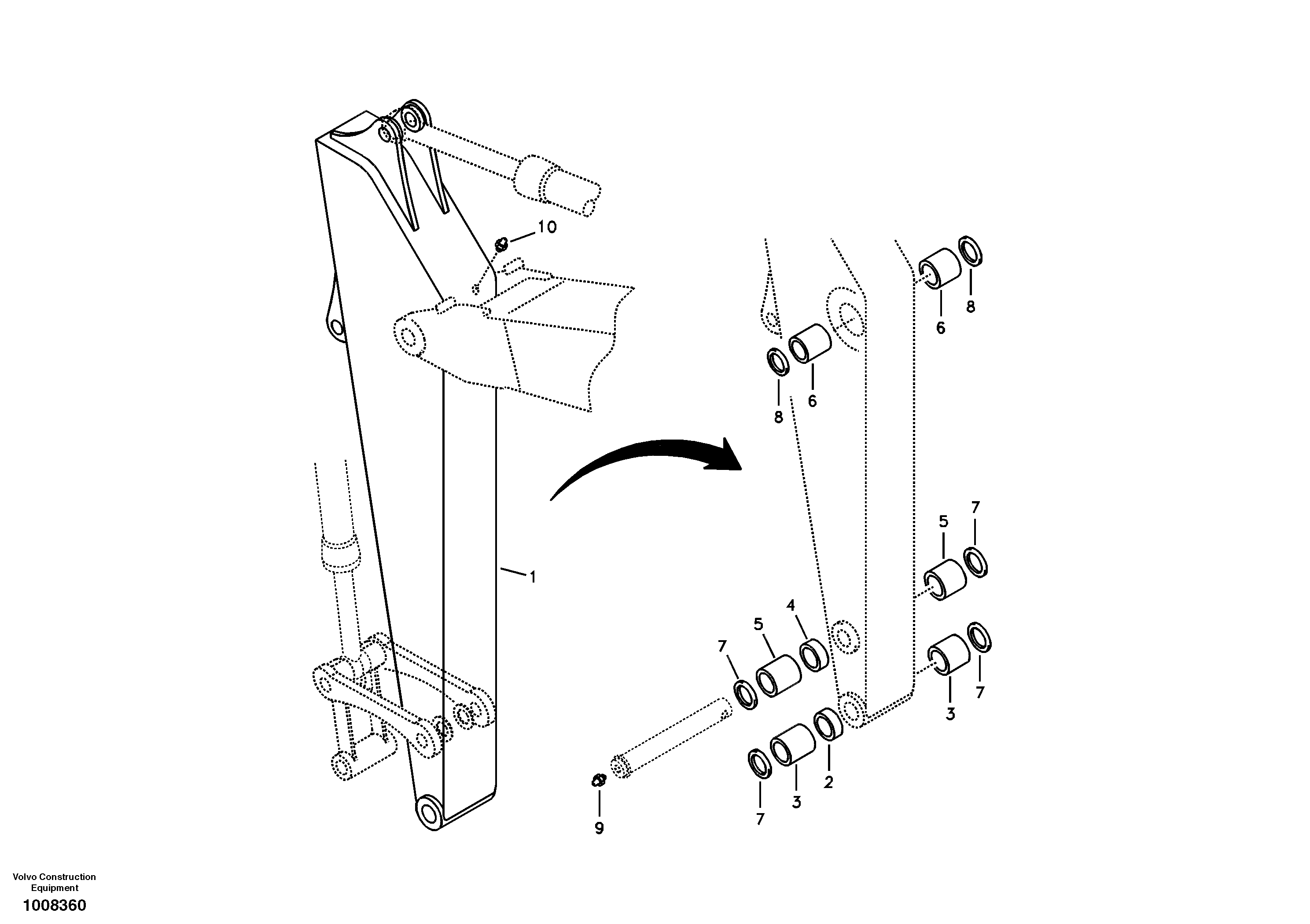 Dipper arm and grease piping with piping seat — volvo parts diagram
