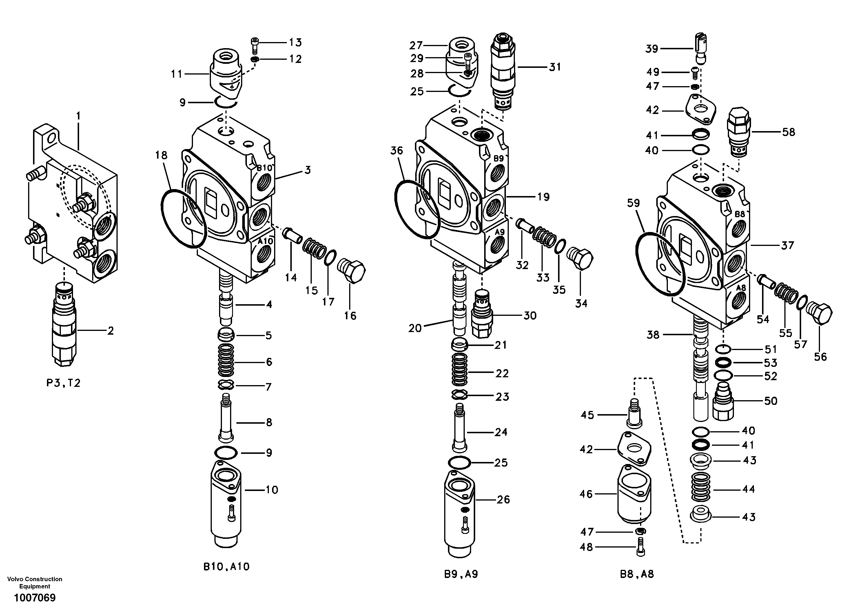 Main control valve, inlet and boom and boom swing — volvo parts diagram