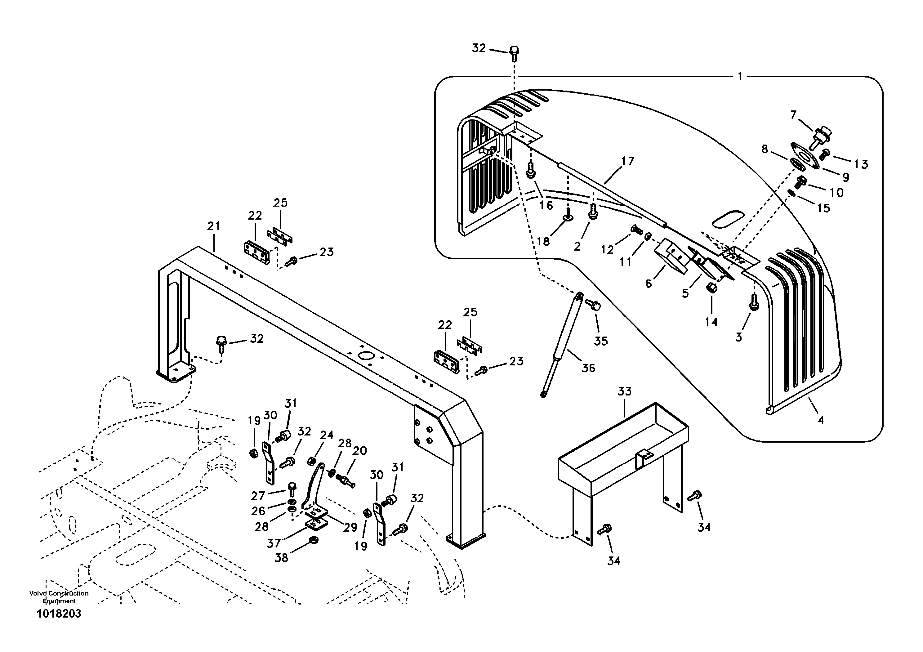 Cowl frame, cover and hood — volvo parts diagram