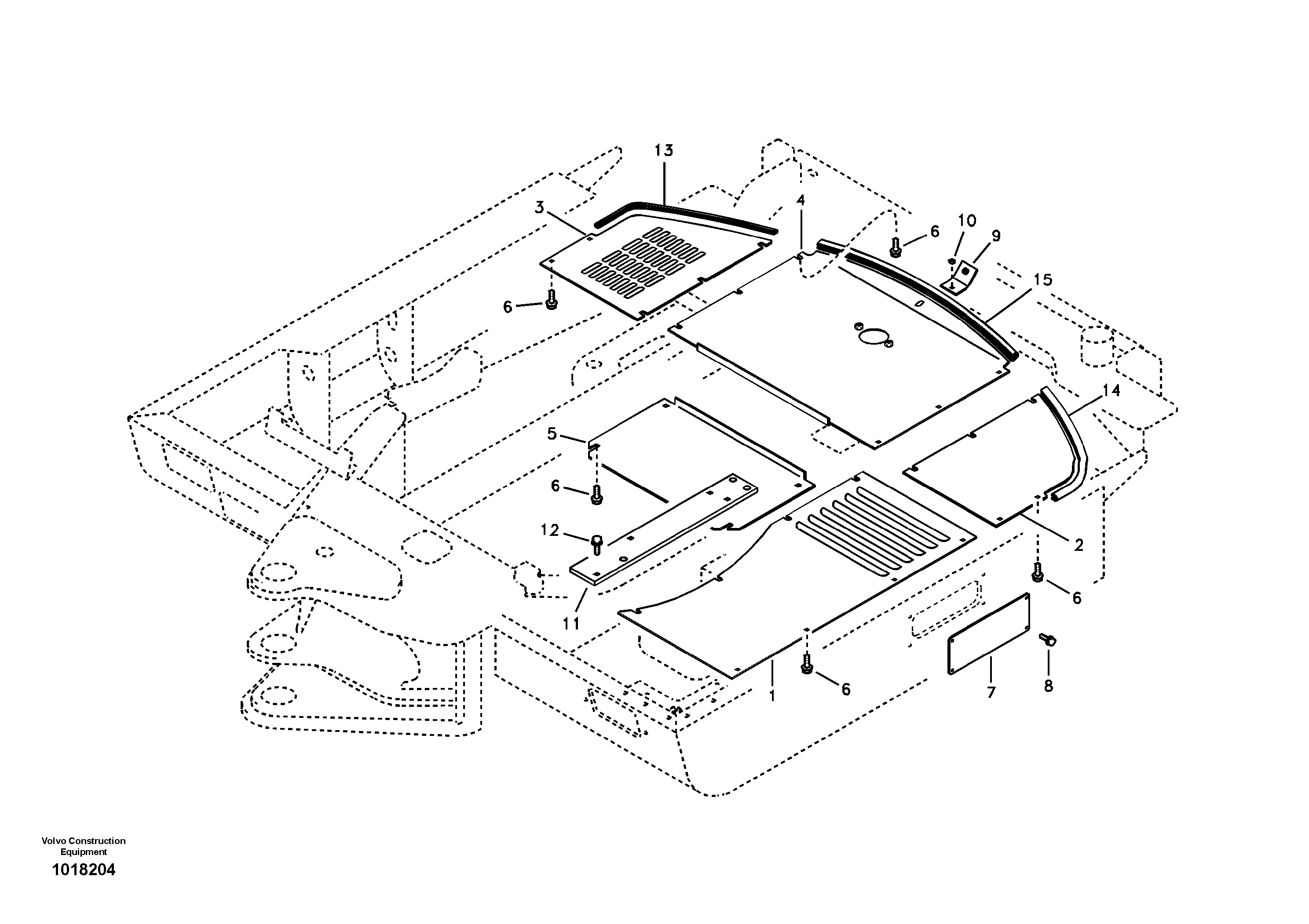 Hatches under engine, hydr.pumps, cooler, m.valve and fuel tank. — volvo parts diagram